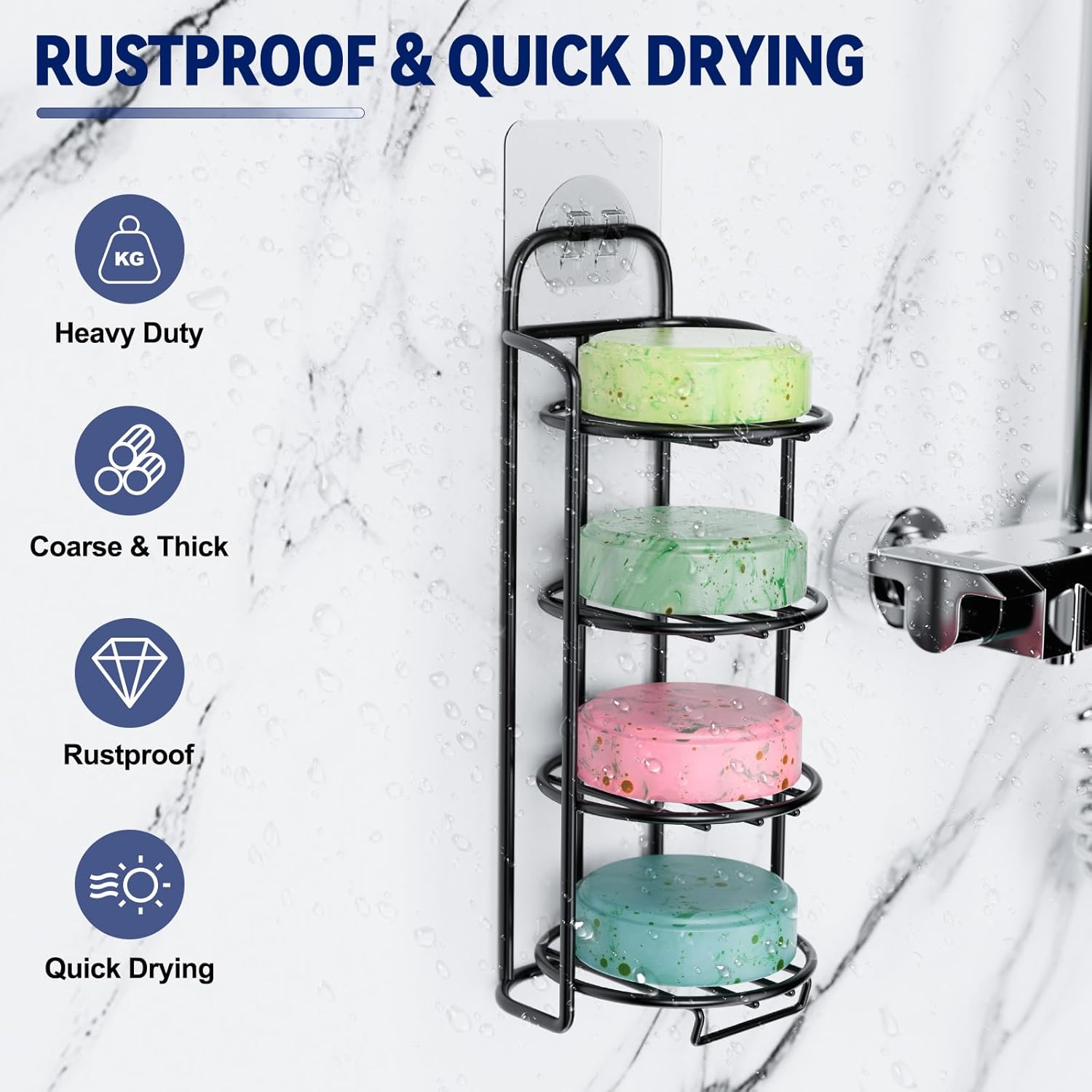 4-Tier Shower Soap Shampoo Bar Holder, Self Adhesive & Freestanding Draining Soap Dish Caddy for