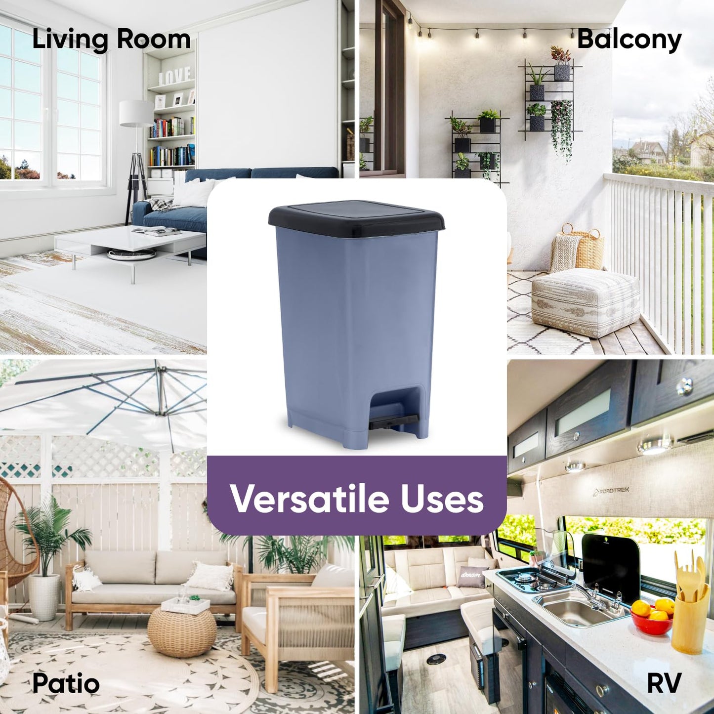Superio Slim Trash Can with Foot Pedal – 2.5 Gallon Step-On Trash Can with Lid, Small Plastic Mini