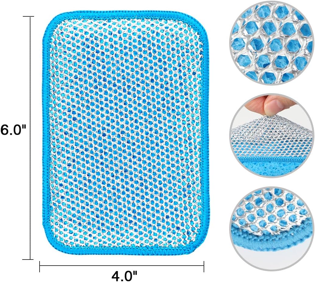 HOMEXCEL 12 Pack Scrub & Wipe Cloths, Scrub Sponges with Non-Scratch Wire Dishwashing Rag for