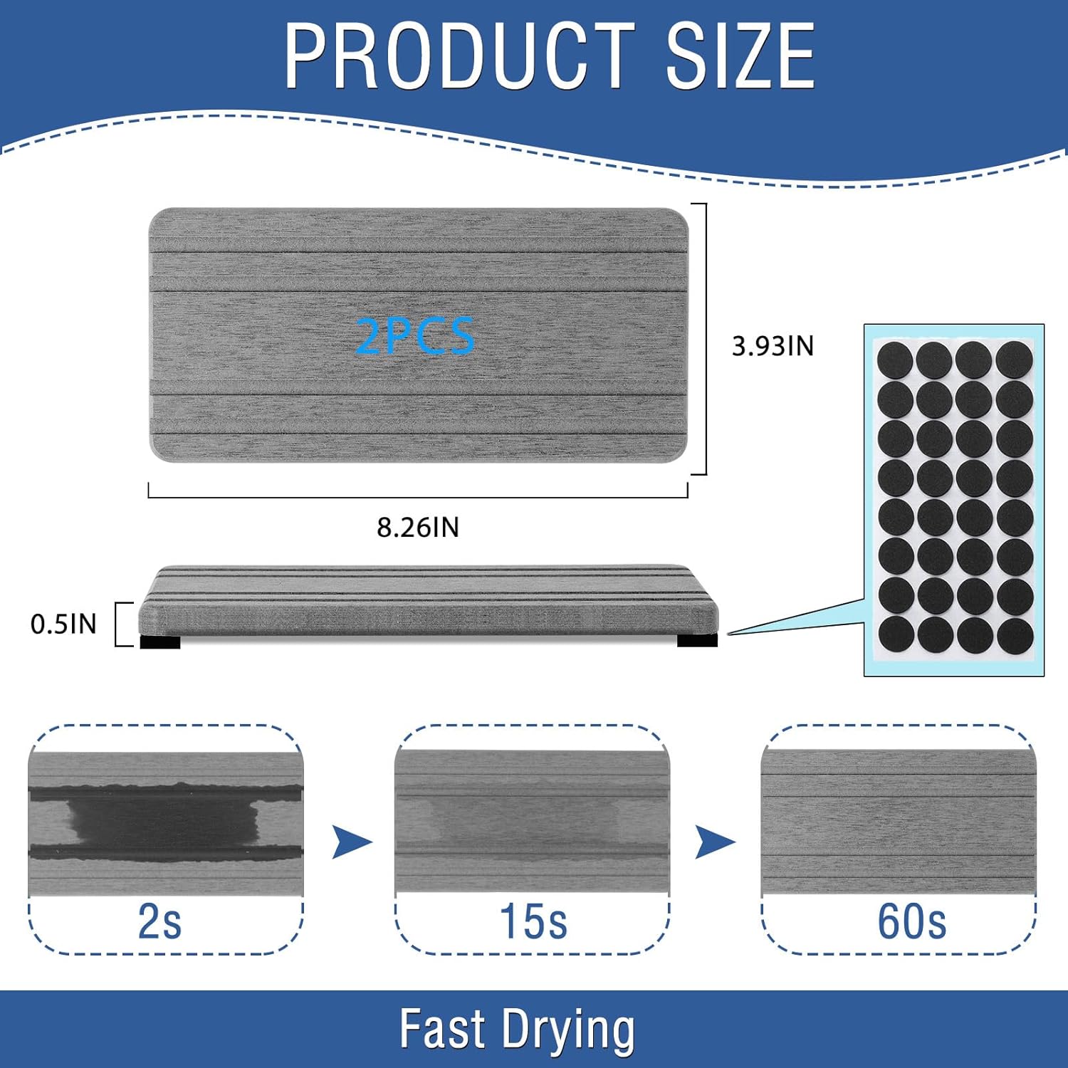 2PCS Water Absorbing Stone Tray, Quick Drying Diatomite Stone Sink Tray, Water Absorbent Diatomite