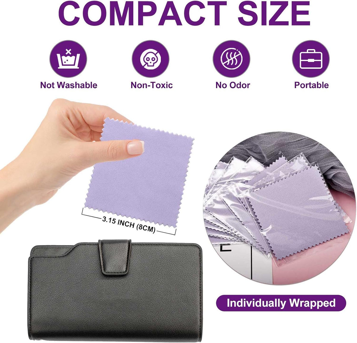 SEVENWELL 50pcs Jewelry Cleaning Cloth Purple Polishing Cloth for Sterling Silver Gold Platinum