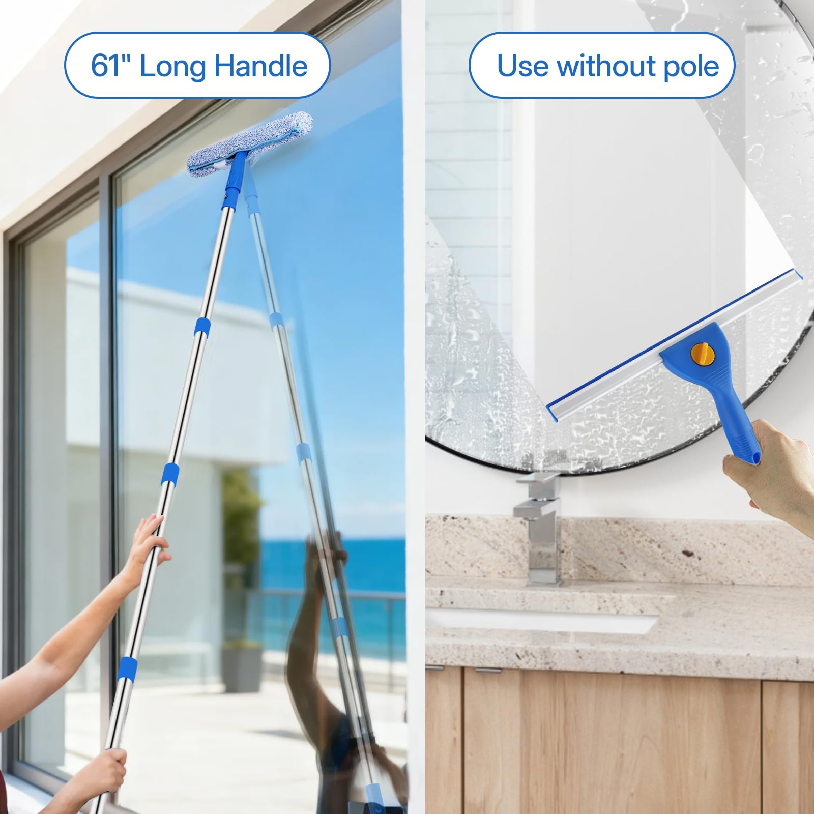 PIMEKOY Window Cleaning Kit with Bucket, Squeegee and Scrubber for Outdoor