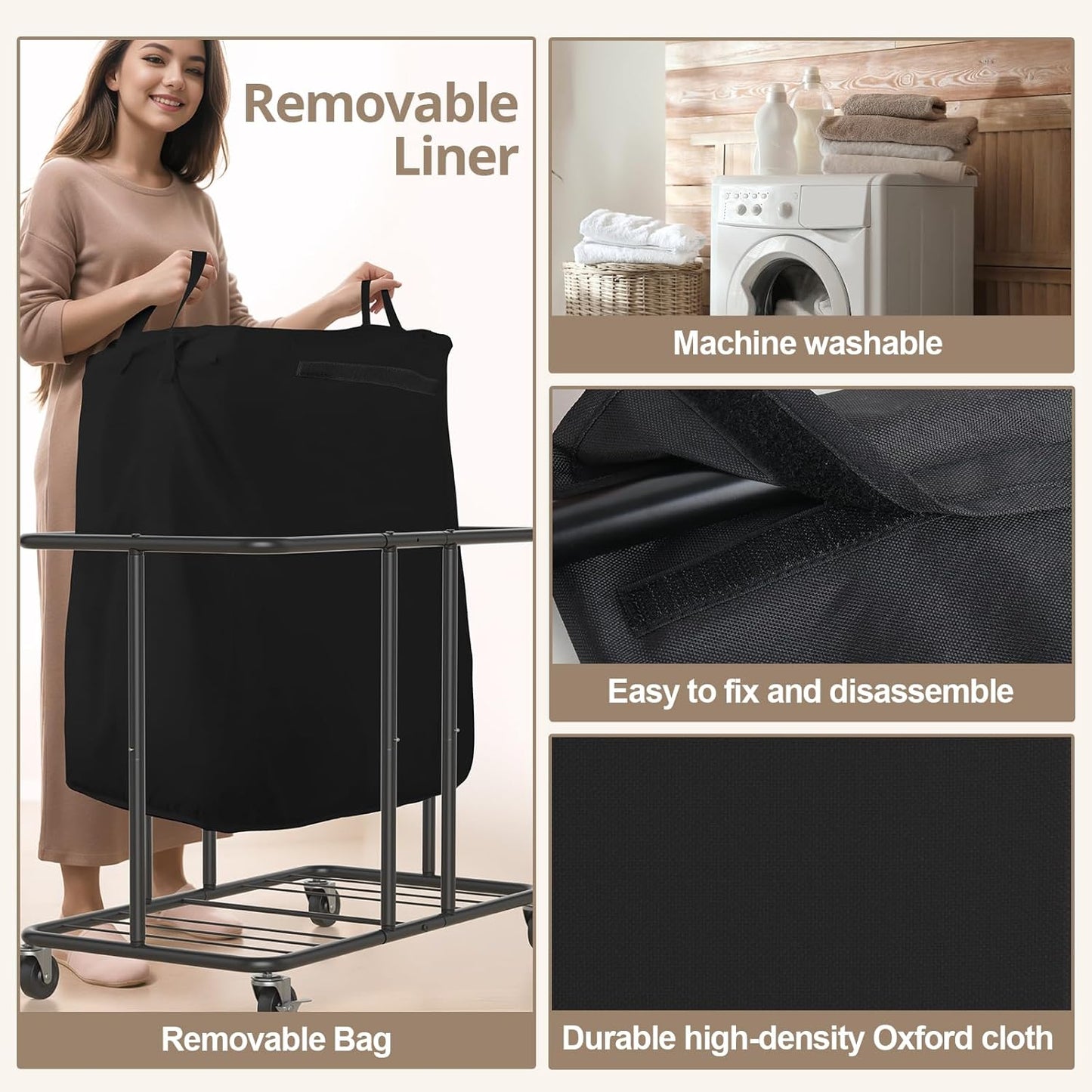 Laundry Hamper with Wheels, 2-Section 230L (61Gal) Large Capacity, Heavy-Duty Rolling Clothes