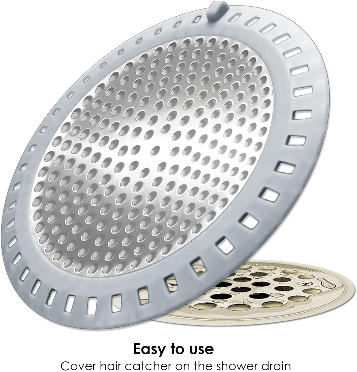 2PCS Shower Drain Hair Catcher, Shower Drain Strainer, Stainless Steel with Silicone Edging, 4.75