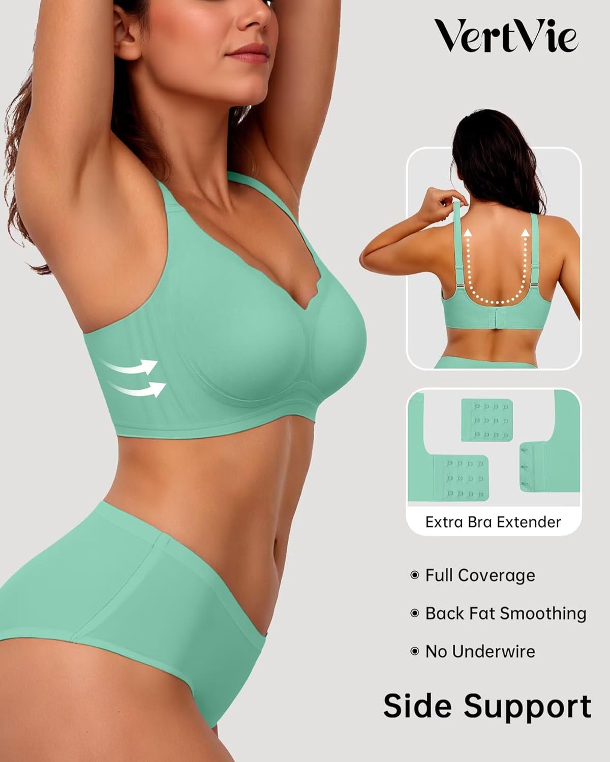Vertvie Womens Seamless Bras No Underwire Supportive Wireless Push Up Full Coverage Bralette