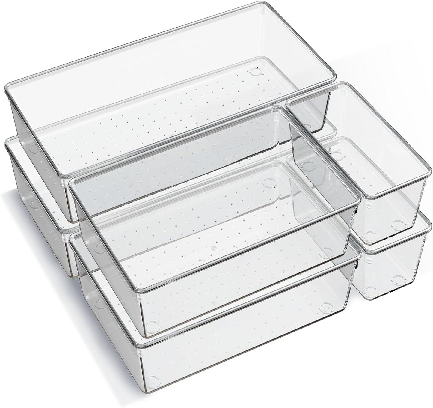6 Pack Large Clear Plastic Drawer Organizer Trays, Acrylic Kitchen Drawer Organization and Storage