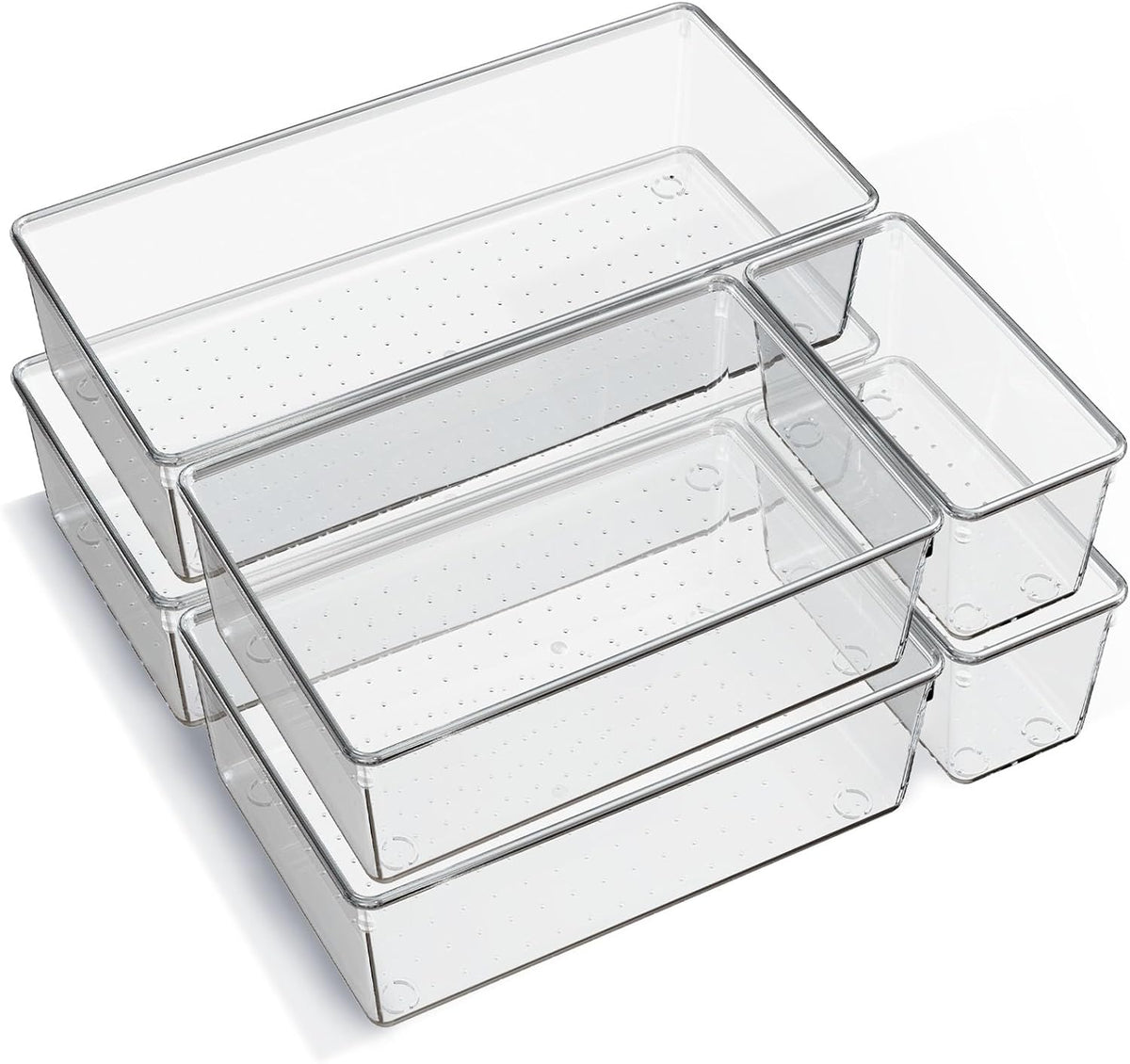 6 Pack Large Clear Plastic Drawer Organizer Trays, Acrylic Kitchen Drawer Organization and Storage