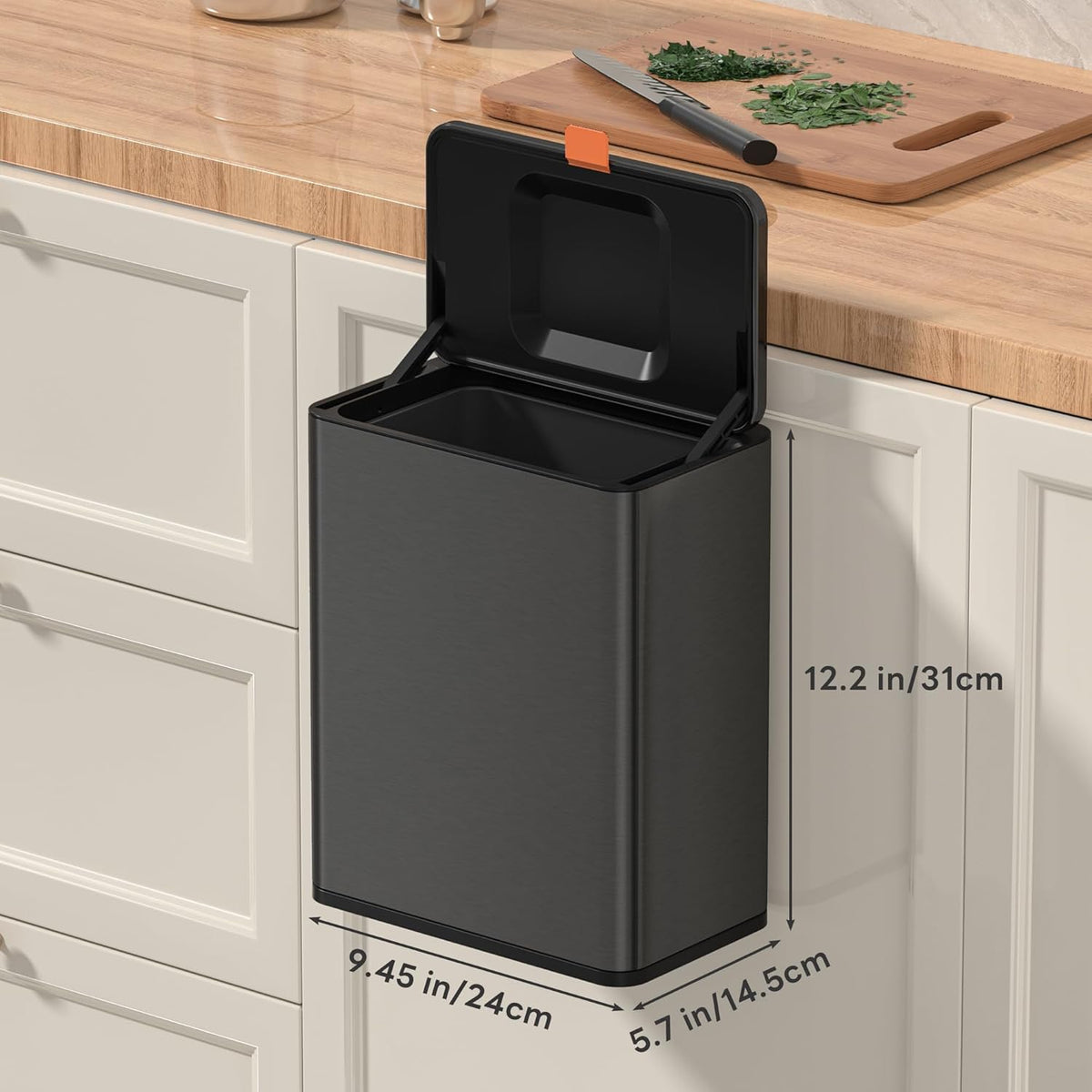 Mbillion Kitchen Compost Bin Hanging Trash Can with Lid 2.1 Gallon Stainless Steel Garbage Can for