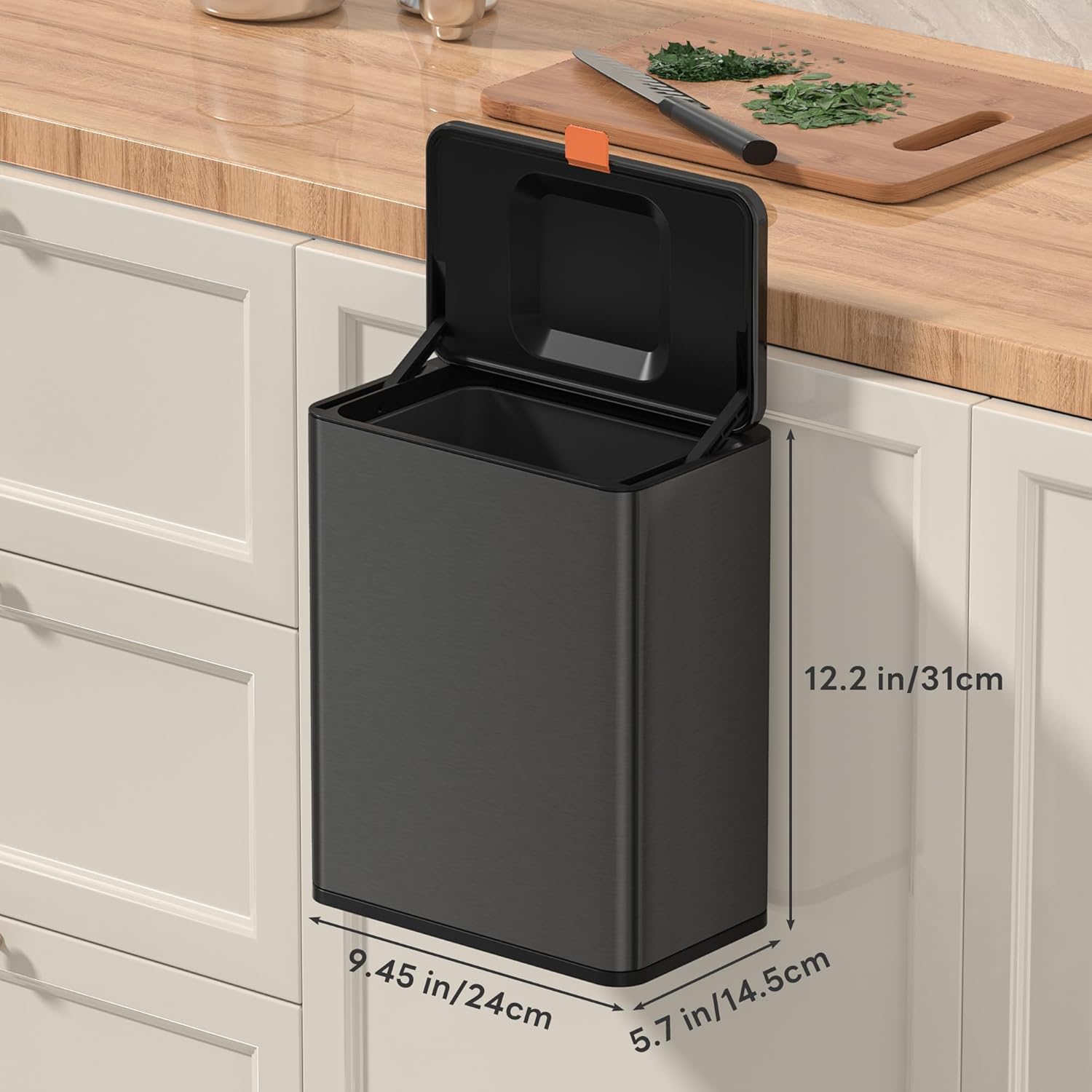 Mbillion Kitchen Compost Bin Hanging Trash Can with Lid 2.1 Gallon Stainless Steel Garbage Can for