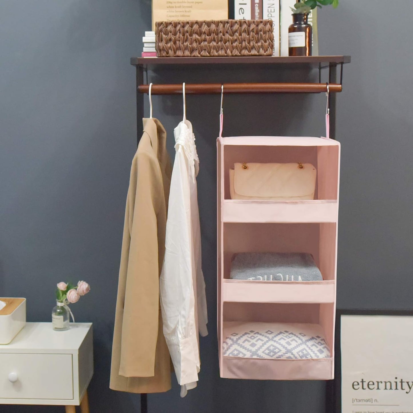 GRANNY SAYS 3-Shelf Hanging Closet Organizer, Collapsible Closet Hanging Shelves, Nursery Hanging