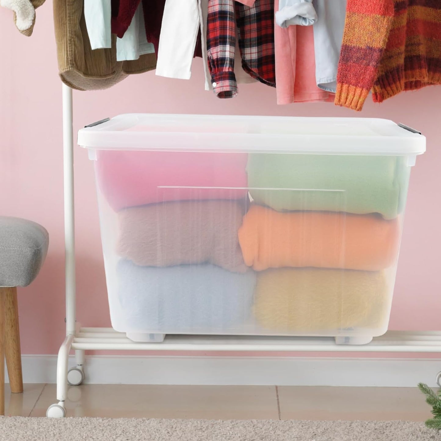 4-Pack 42 L Clear Plastic Storage Container Bin with Lids and Latch Buckle, Clear Storage Latch