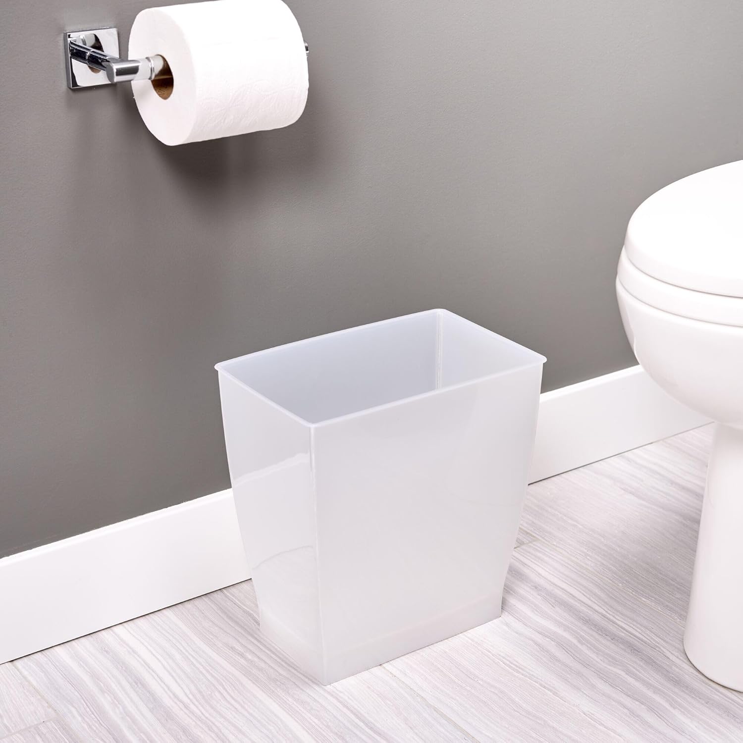 iDesign Small Rectangular Bathroom Trash Cans - Set of 4 - Frost