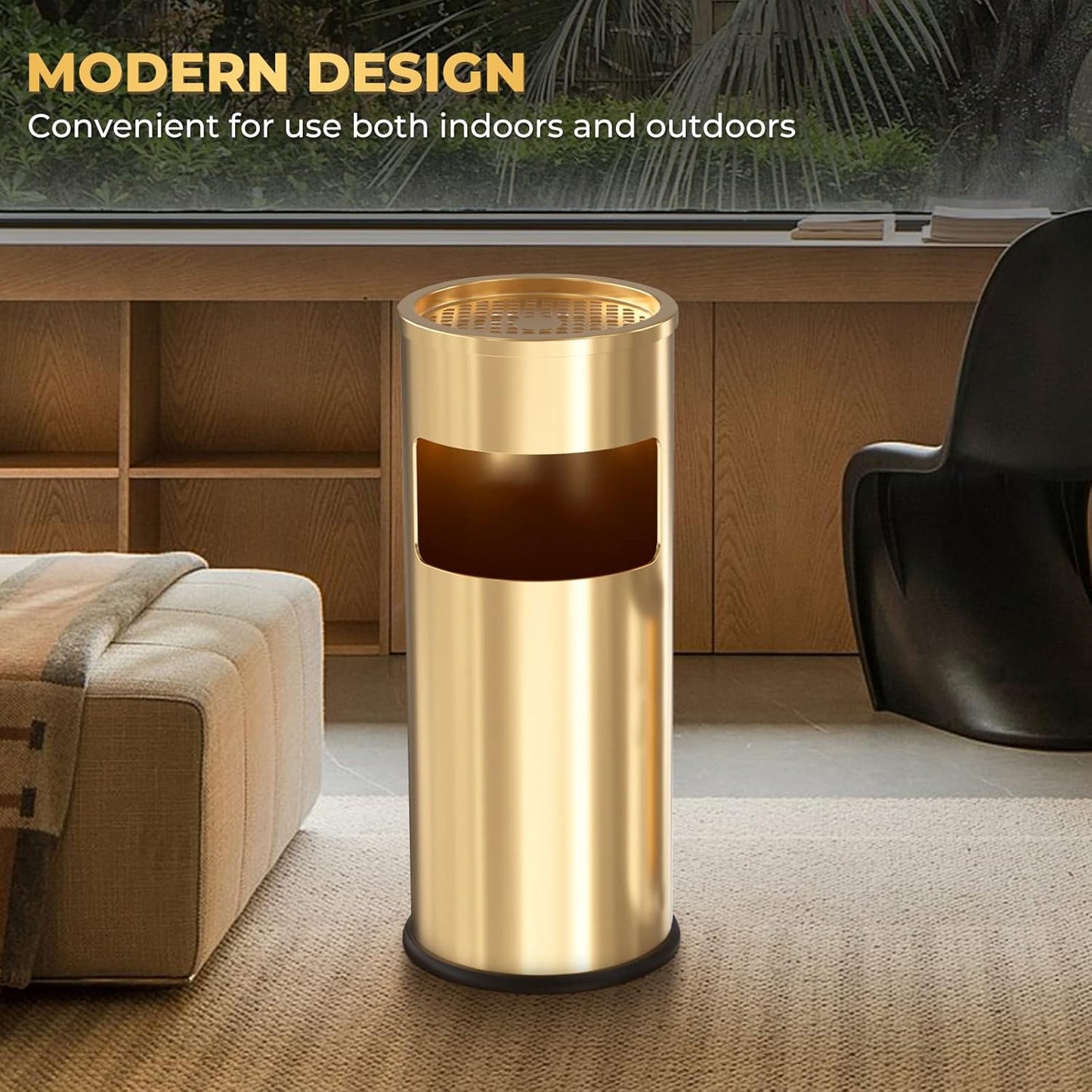 Trash Can Outdoor Waste Container Round Stainless Steel Trash Can with Removable Inner Bucket for