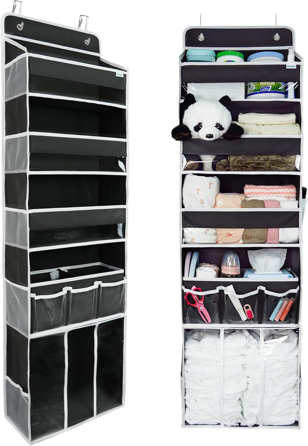 Door Hanging Storage Organizer,with 3 Bins 1 Movable Baby Diaper Caddy,1 Large capacity diaper
