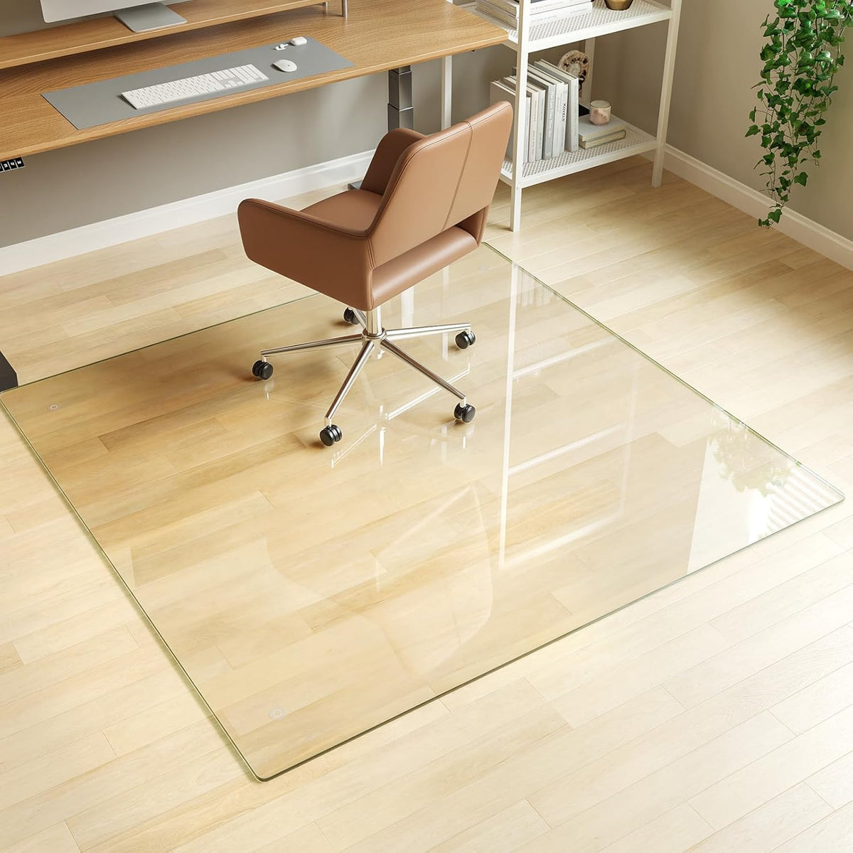 [Tempered Glass] 48" x 48" Glass Chair Mat, 1/5" Thick Office Chair Mat for Carpet or Hardwood