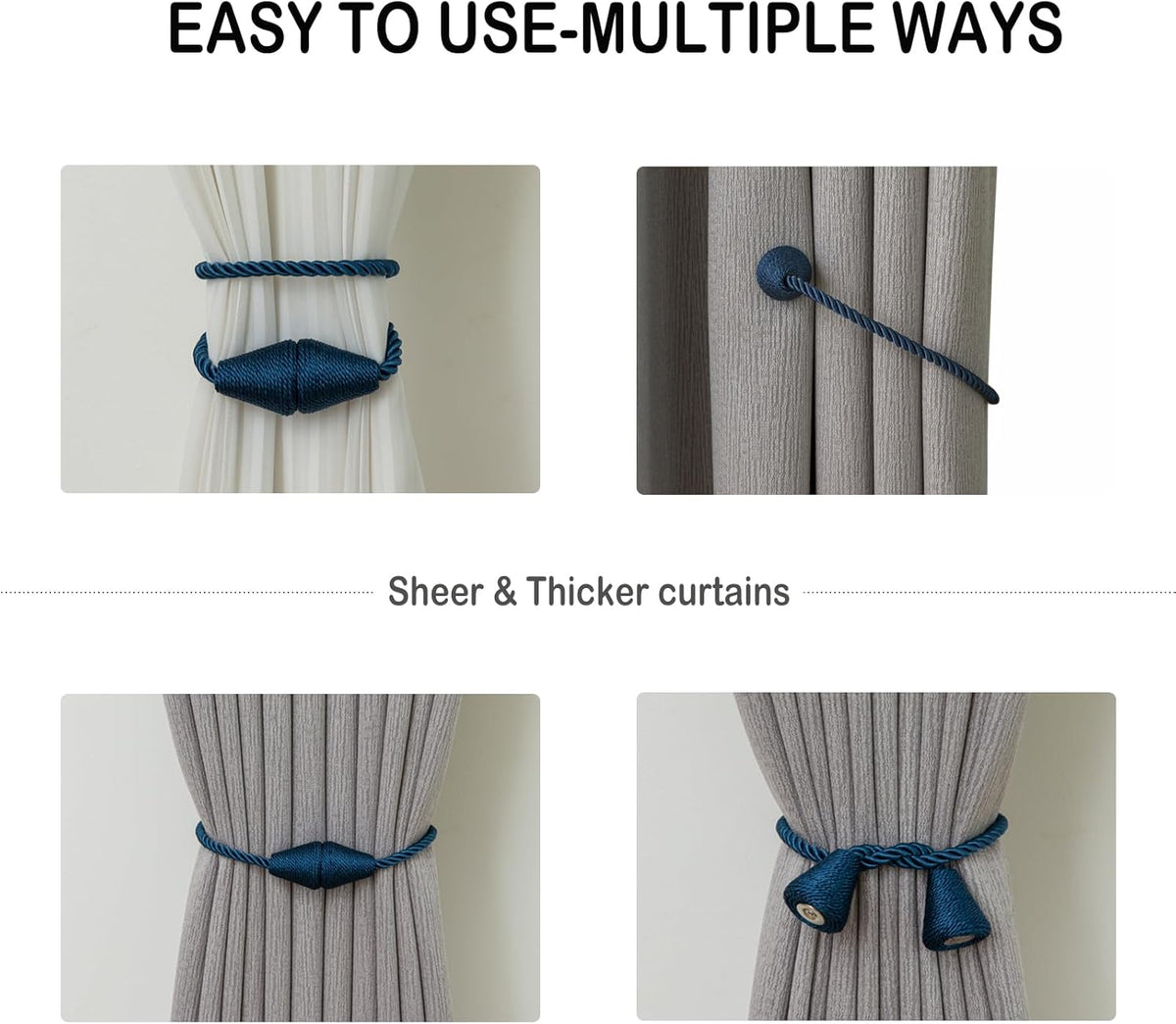 Magnetic Curtain Tiebacks 2 Pack Outdoor Rope Curtain Tie Backs Decorative Window Treatment