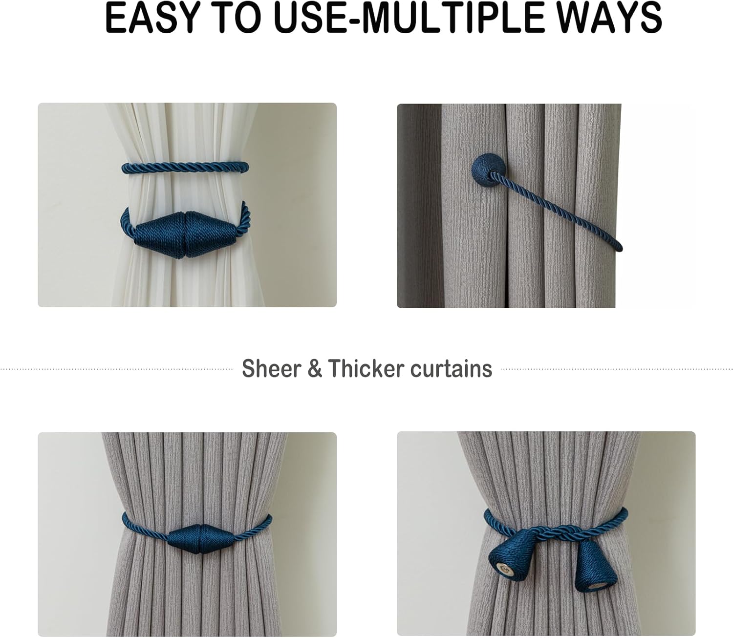Magnetic Curtain Tiebacks 8 Pack Outdoor Rope Curtain Tie Backs Decorative Window Treatment