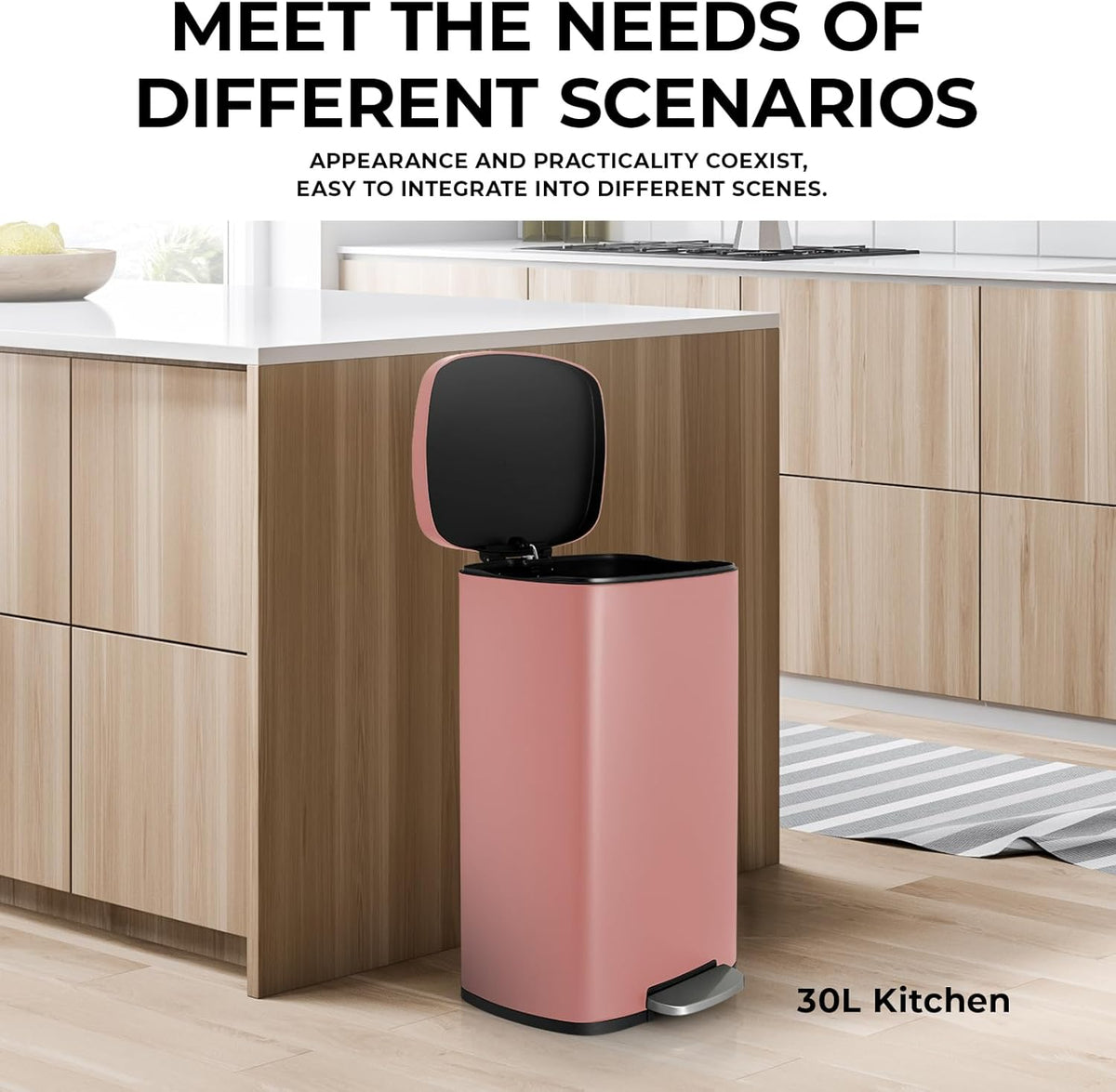 13.2 Gal Kitchen Trash Can, 50L Recycling or Garbage Bin, Brushed Stainless Steel Waste Basket