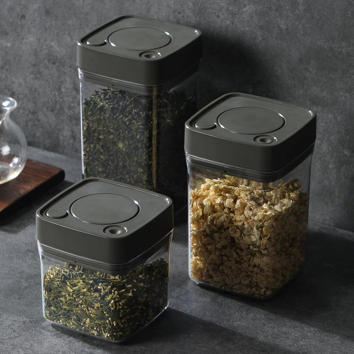 Manual Vacuum Jar With One-Button Vacuum Pump, Airtight Food Cereal Containers Storage With Lids