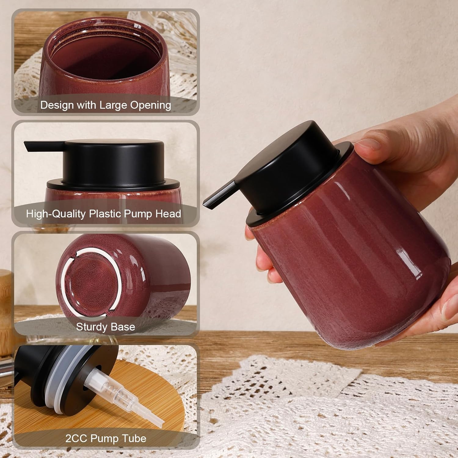 INGOFIN Ceramic Lotion Dispenser - 12 oz Refillable Hand Soap Dispenser Bathroom, Modern Liquid