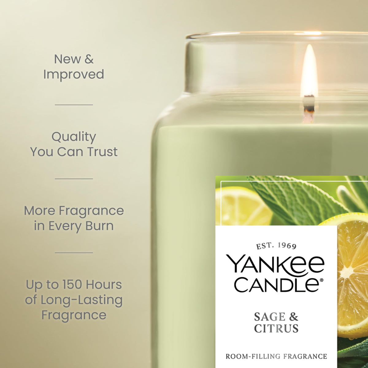Yankee Candle Sage & Citrus, Scented Candle, 22oz Large Jar with up to 150 Hour Burn Time