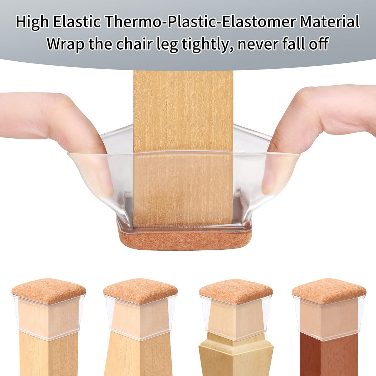 Ezprotekt 24 Pcs XL Square Clear Chair Leg Floor Protectors, Silicone Felt Furniture Pads Caps for