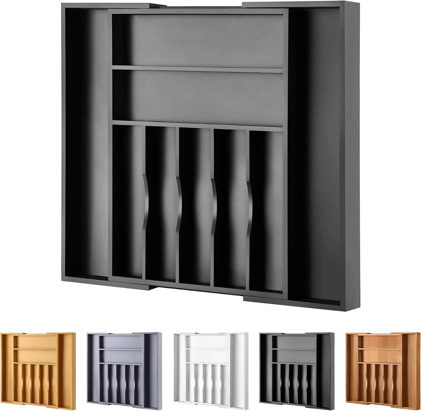 Large Premium Bamboo Silverware Organizer - Expandable Drawer Organizer & Utensil Organizer