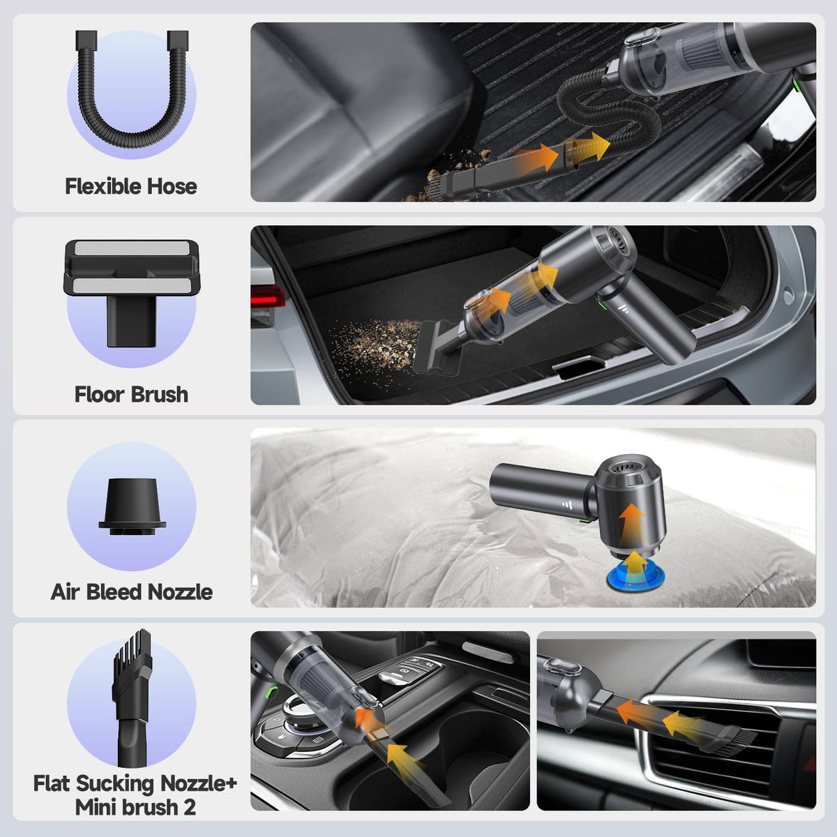 Car Vacuum Portable Cordless, Small Handheld Vacuum Cleaner with 24000PA High Power Suction, Mini