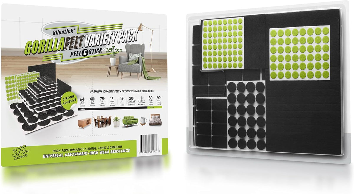 Slipstick Gorilla Felt Furniture Pads (375 Piece Variety Pack) Premium Furniture Pads & Chair Leg