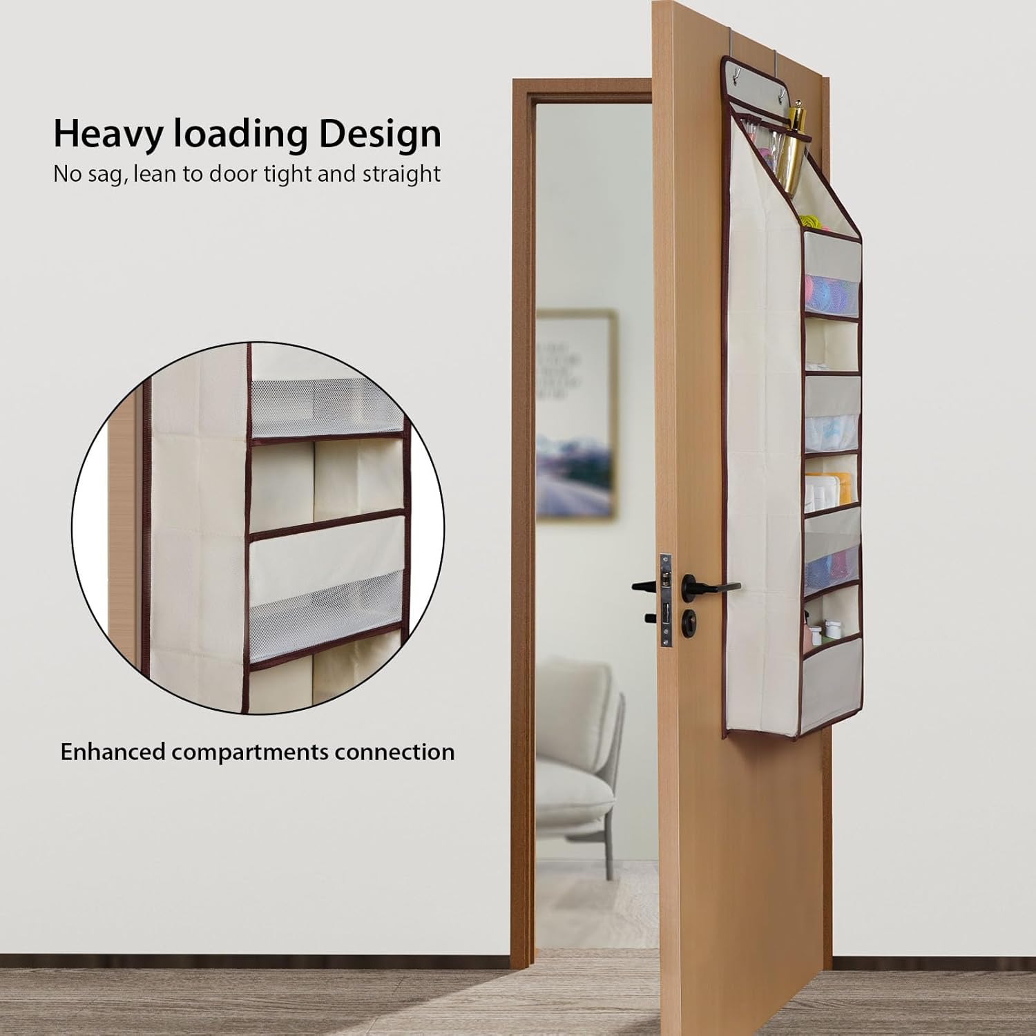 Univivi 5-Shelf Fabric Door Storage Over Door Hanging Organizer with 4 Large Pockets and 3 Small