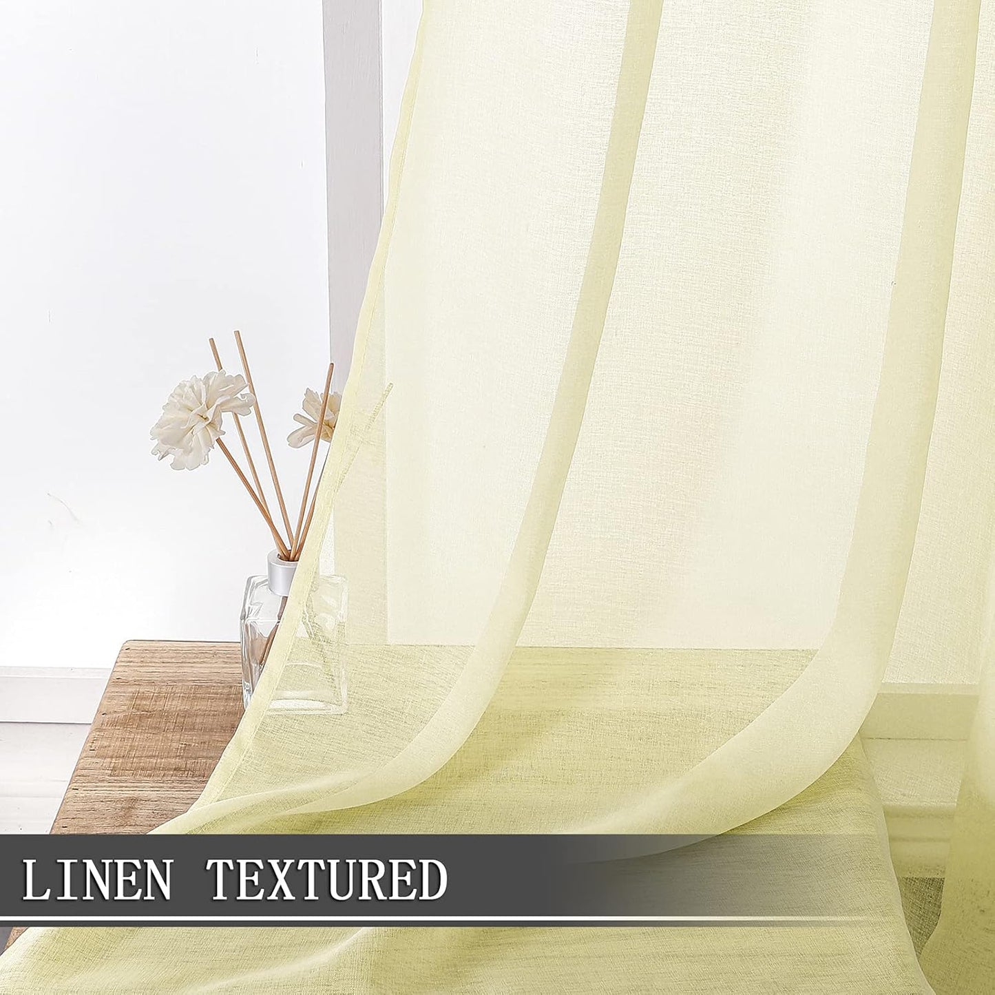 Tollpiz Sheer Curtains Linen Textured Living Room Curtain Sheers Light Filtering Rod Pocket Voile