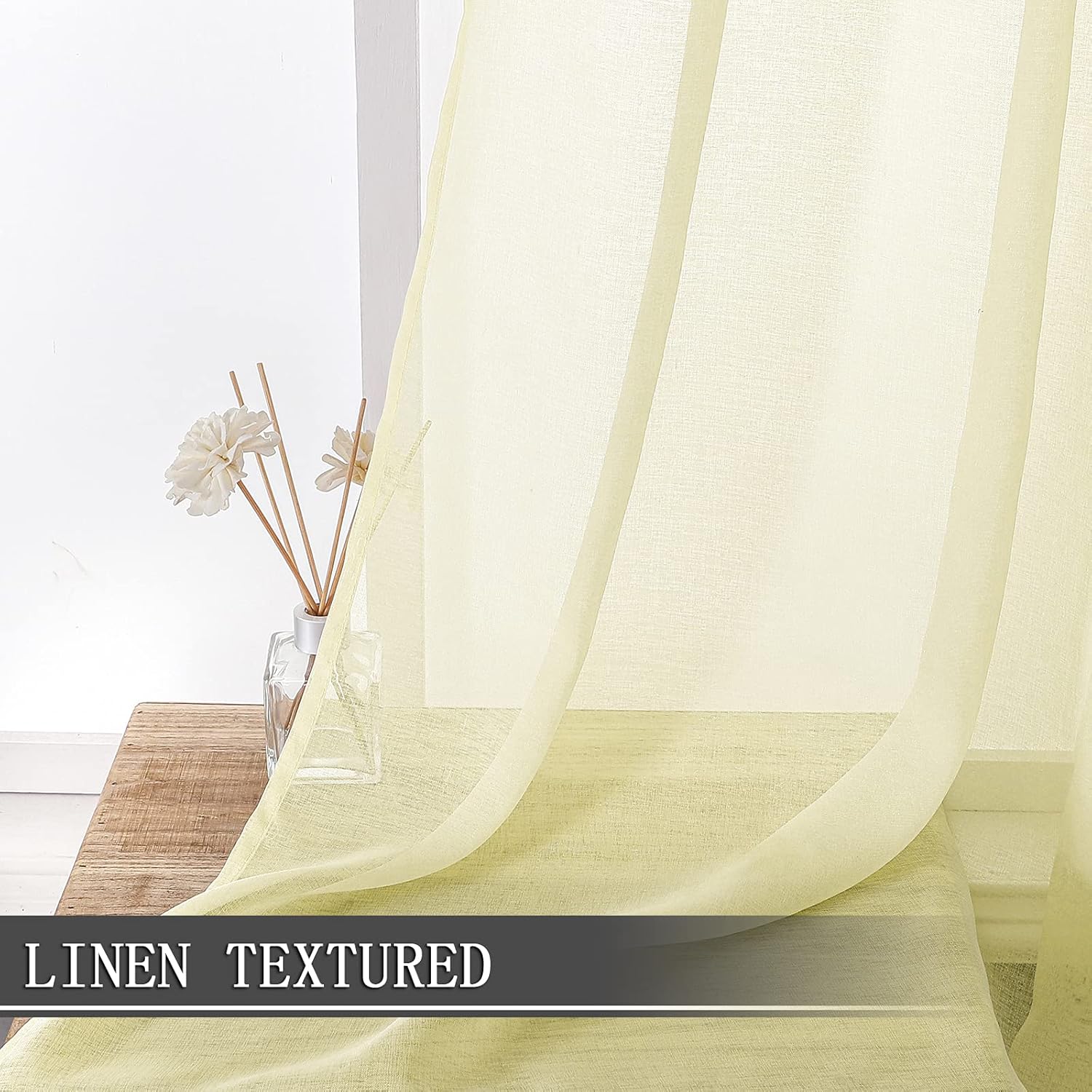 Tollpiz Sheer Curtains Linen Textured Living Room Curtain Sheers Light Filtering Rod Pocket Voile