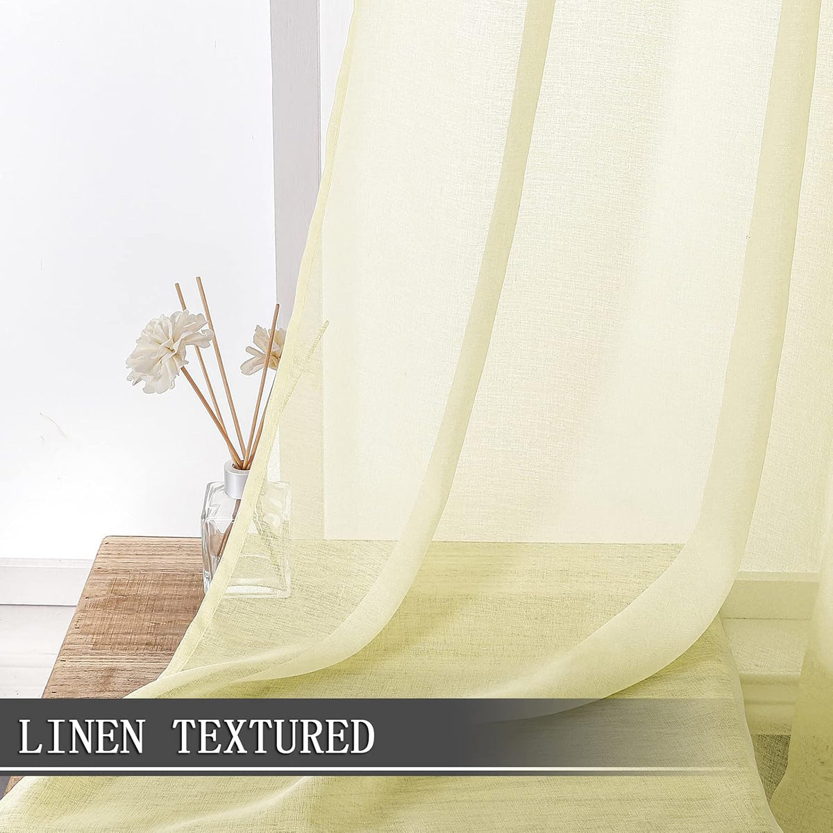 Tollpiz Sheer Curtains Linen Textured Bedroom Curtain Sheers Light Filtering Rod Pocket Voile