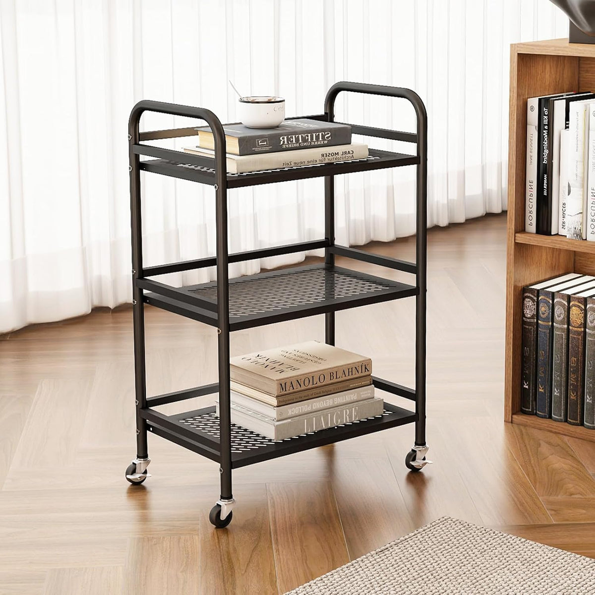 HDANI 3 Tier Rolling Cart,Heavy Duty Multifunctional Metal Frame-Supports 22 Lbs Per Tier,Rolling