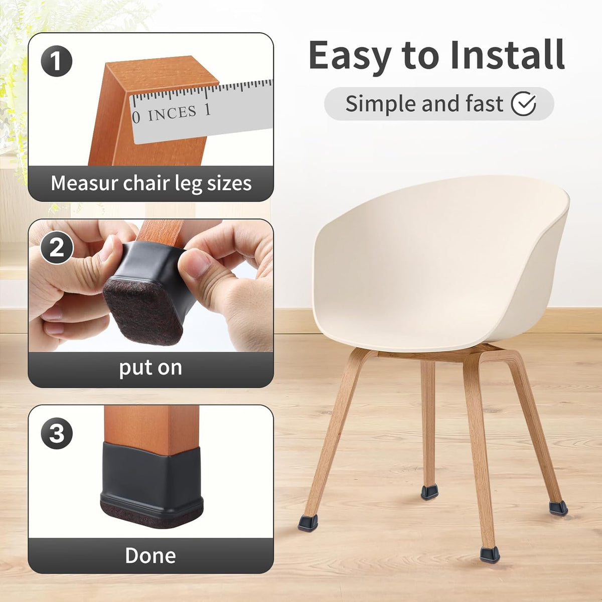 Ezprotekt 16 Pcs Rectangle Black Felt Chair Leg Floor Protectors for Hardwood Floors, Rectangle