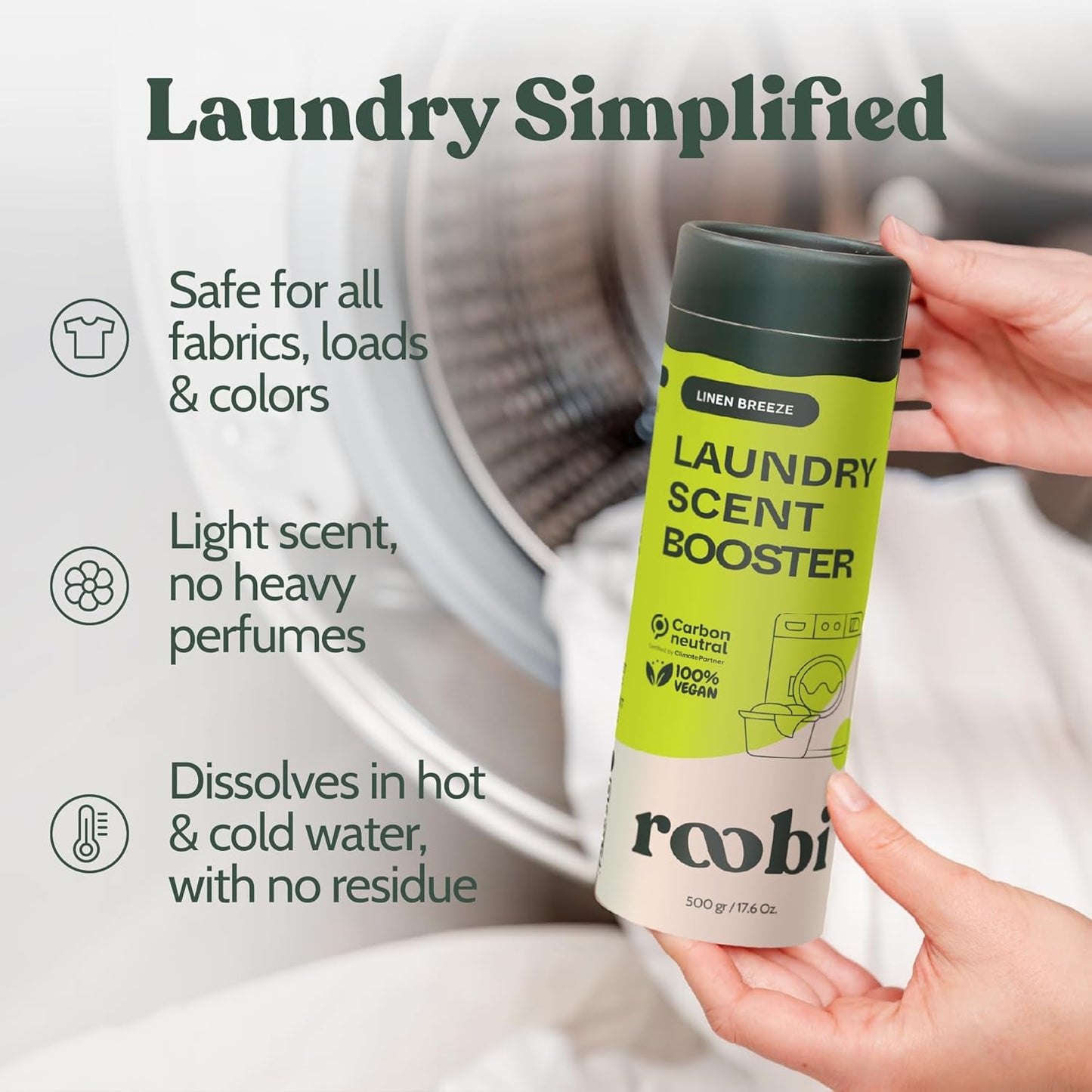Roobi Sustainable Laundry Scent Booster Beads. Linen Breeze Fragrance Laundry Beads. 500 gr Bulk