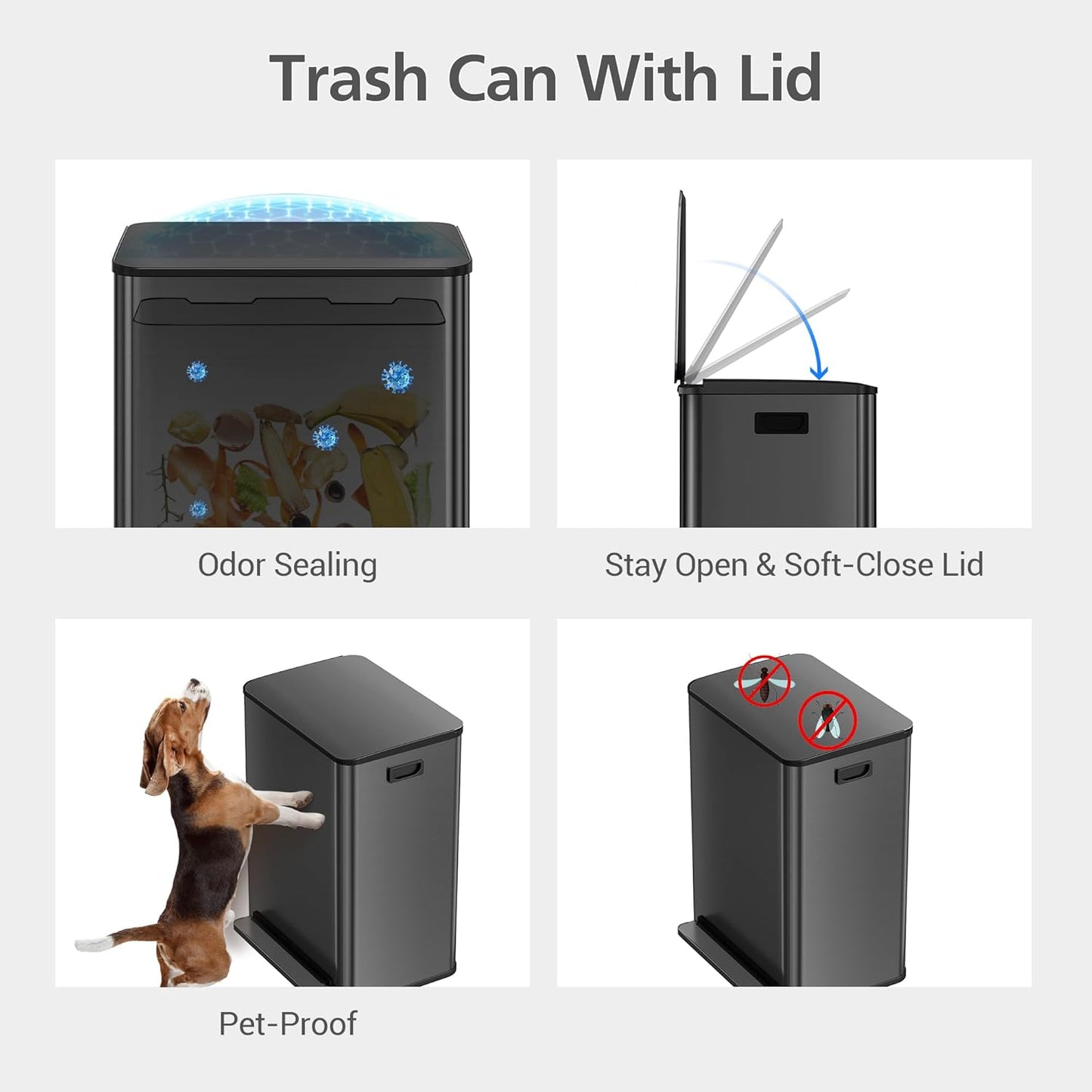 GarveeHome 60L/16 Gal Kitchen Trash Can,2×8 Gal Pedal Trash Bin with Removable Baskets,Stainless