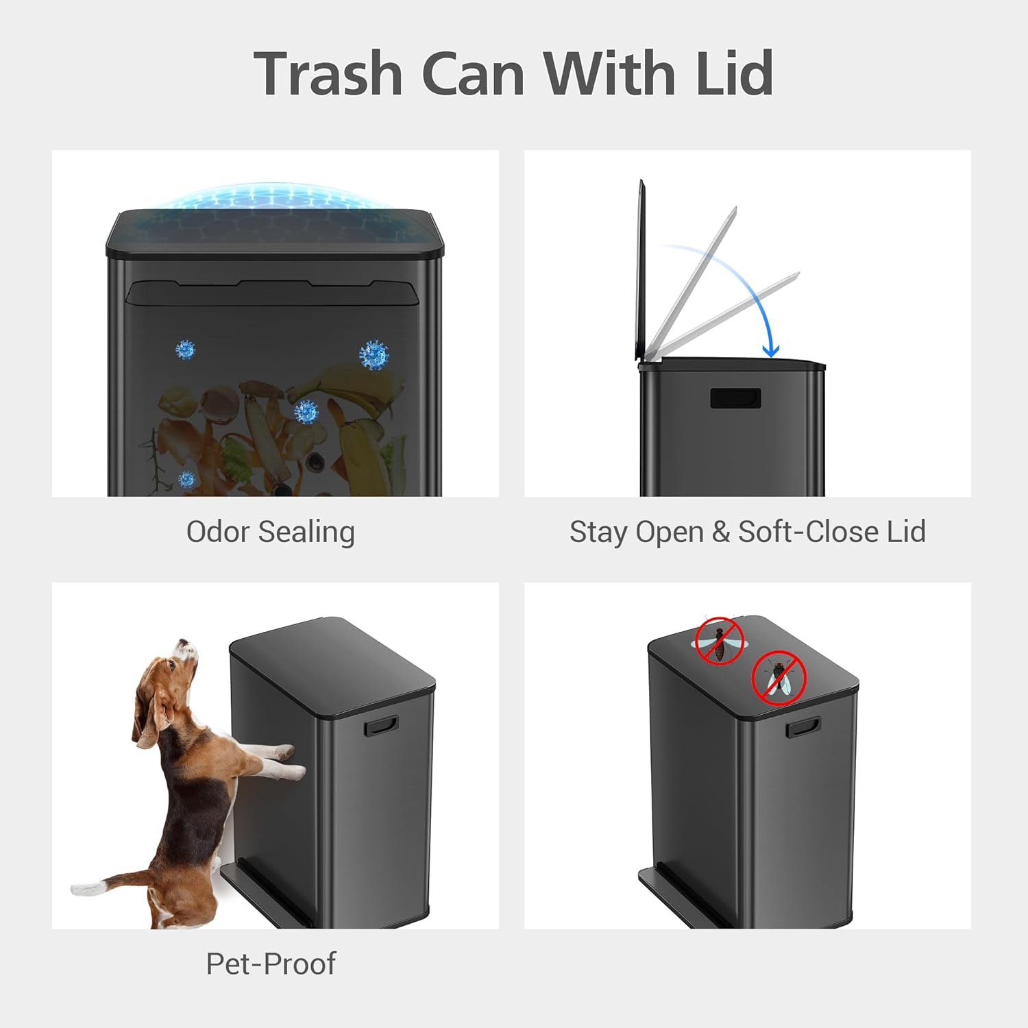 GarveeHome 60L/16 Gal Kitchen Trash Can,2×8 Gal Pedal Trash Bin with Removable Baskets,Stainless