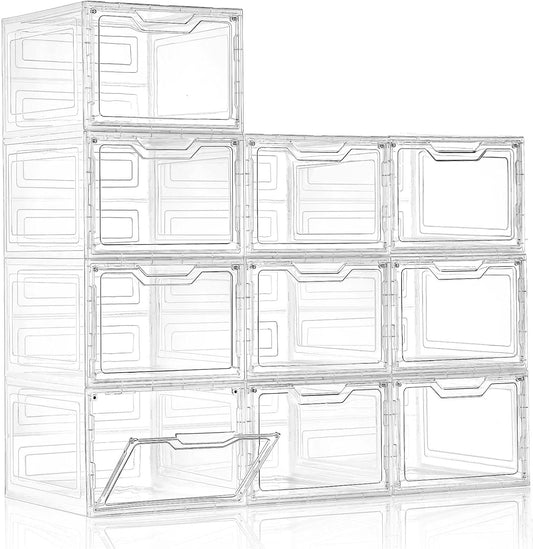 10 Pack Closet Organizers and Storage,Clear Stackable Plastic Storage Bins with Lids Magnetic
