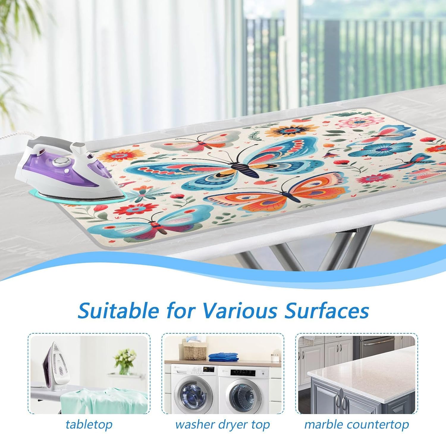 Decorative Butterfly Floral Ironing Mat Thickened Ironing Blanket Travel Portable Double-Side Using
