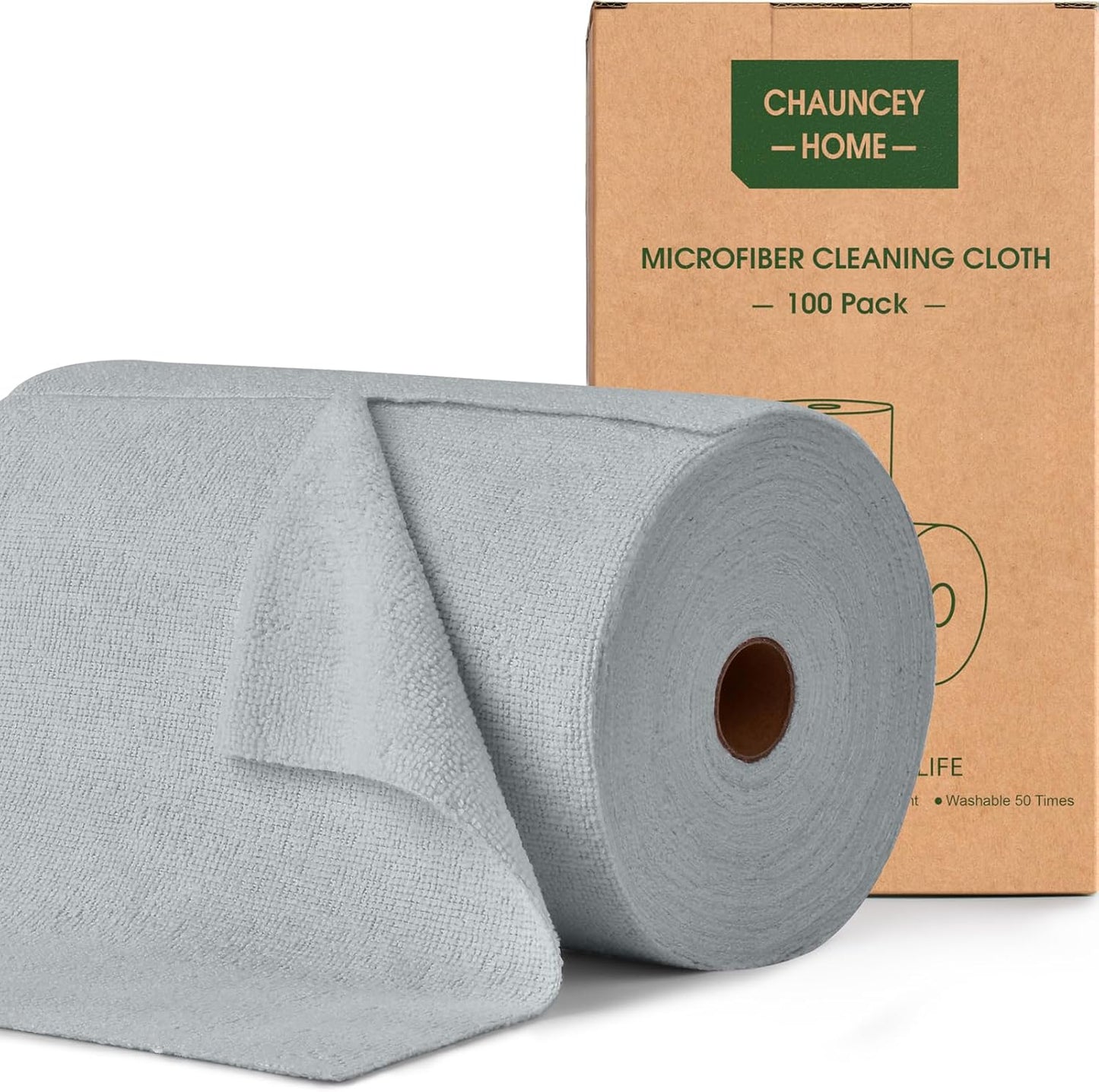 Roll of Microfiber Cleaning Cloth –100 Pack, Tear Away Microfiber Towels, Reusable, Washable