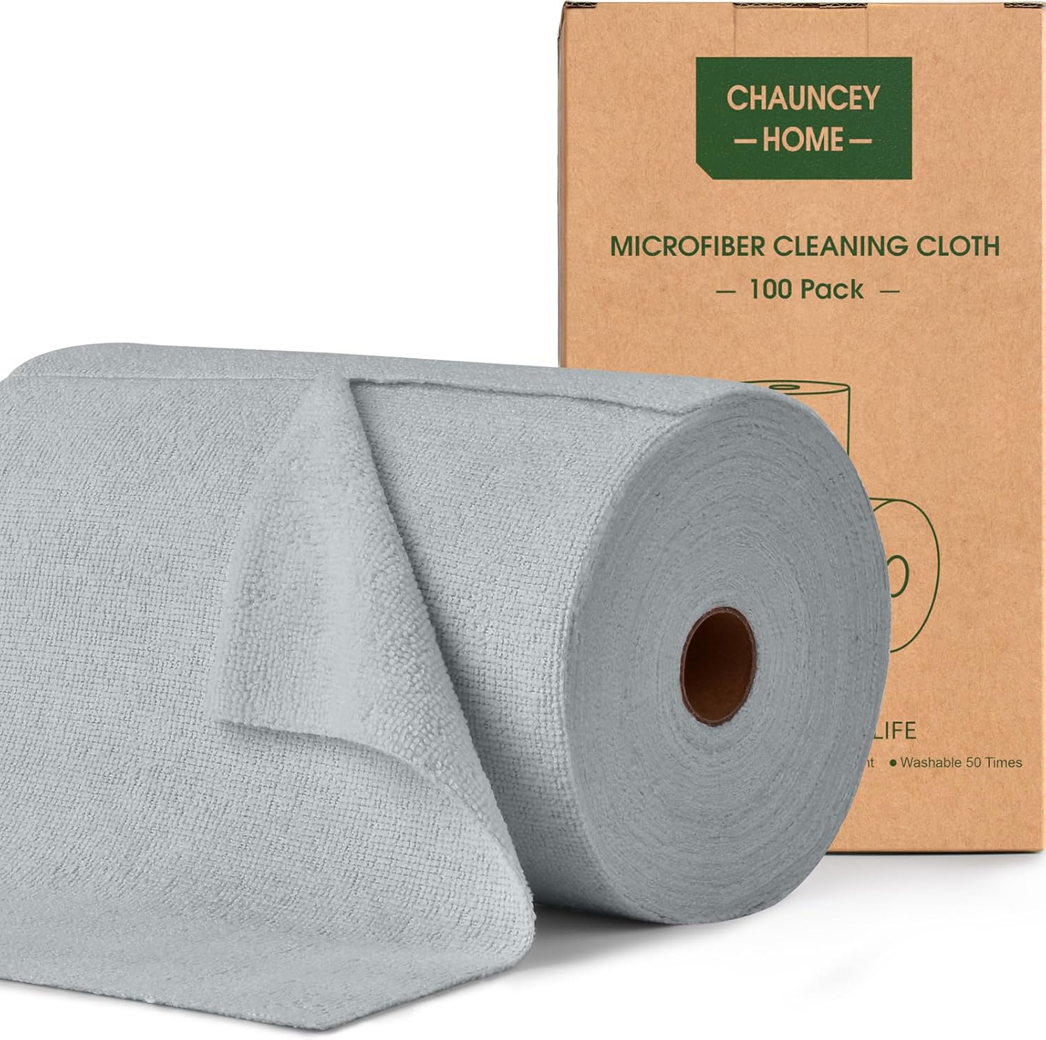Roll of Microfiber Cleaning Cloth –100 Pack, Tear Away Microfiber Towels, Reusable, Washable