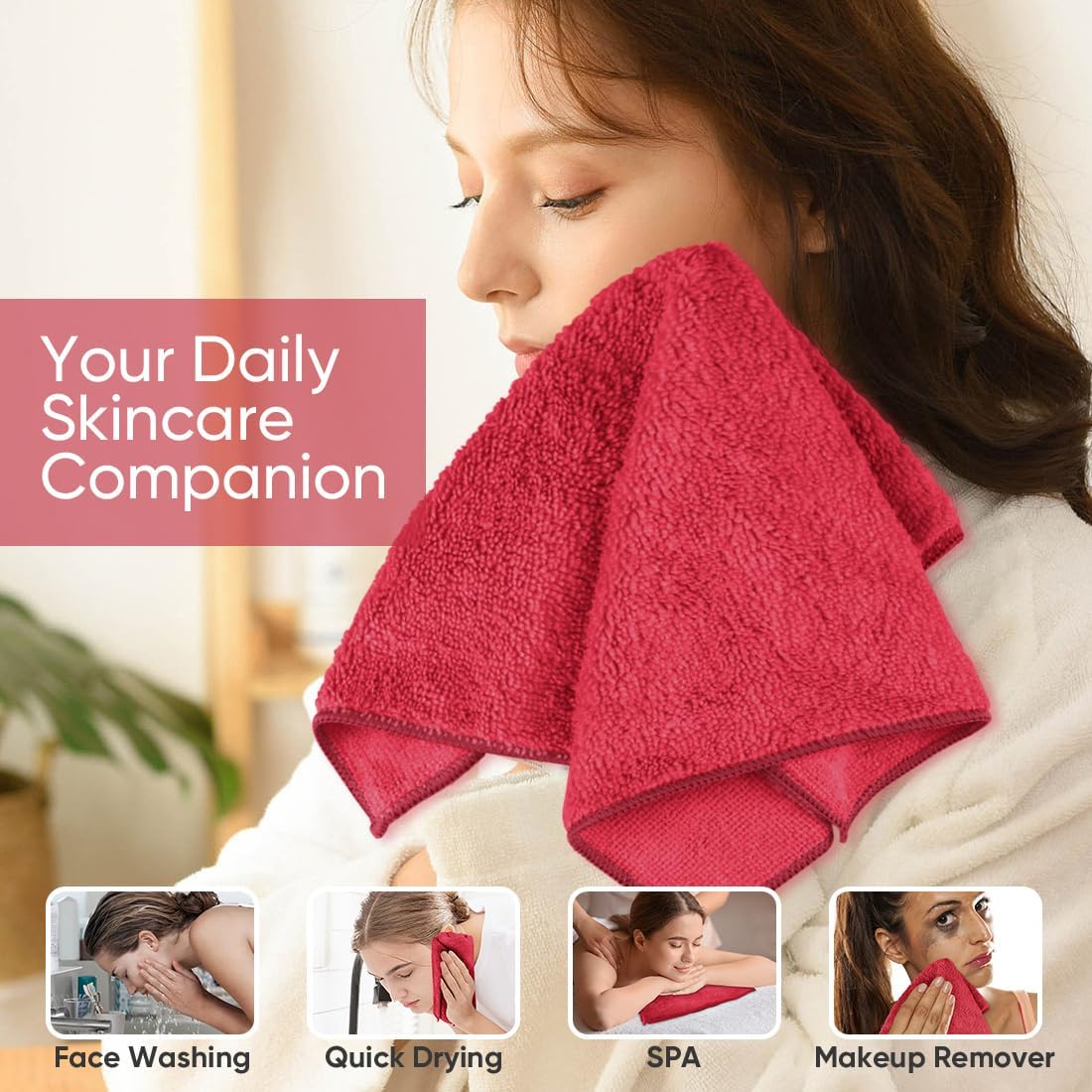 HOMEXCEL Red Microfiber Washcloths 12 Pack, Highly Absorbent and Soft Face Towel, Multi-Purpose