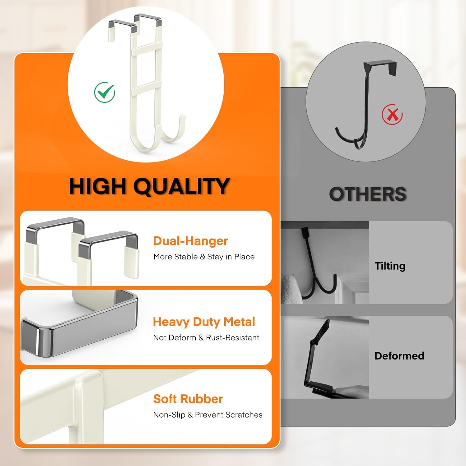 FYY Over The Door Hooks - 2 Pack Heavy Duty Dual-Hook Organizer Hanger with Non-Slip Rubber for