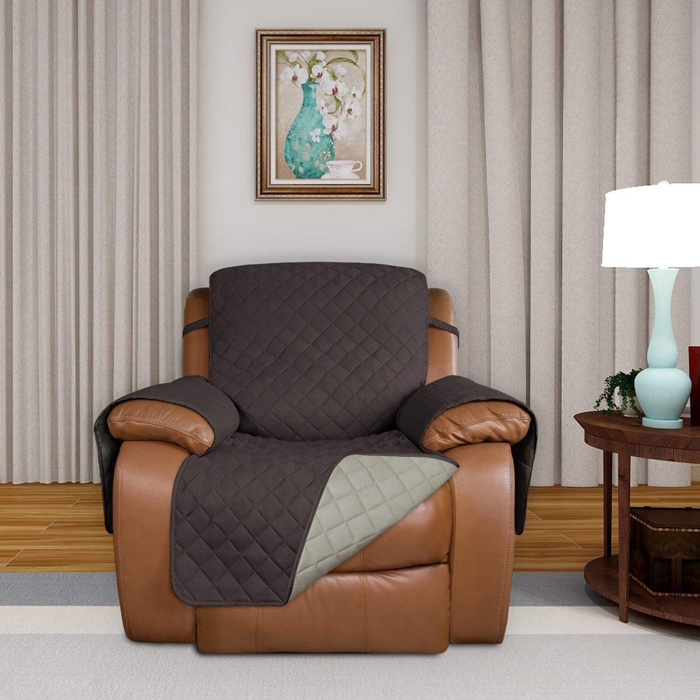 PureFit Reversible Quilted Oversized Recliner Sofa Cover, Water Resistant Furniture Protector