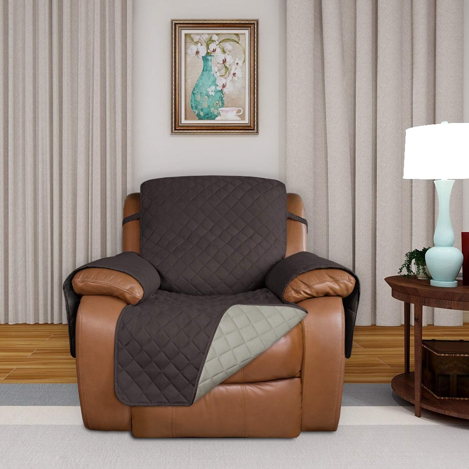 PureFit Reversible Quilted Oversized Recliner Sofa Cover, Water Resistant Furniture Protector