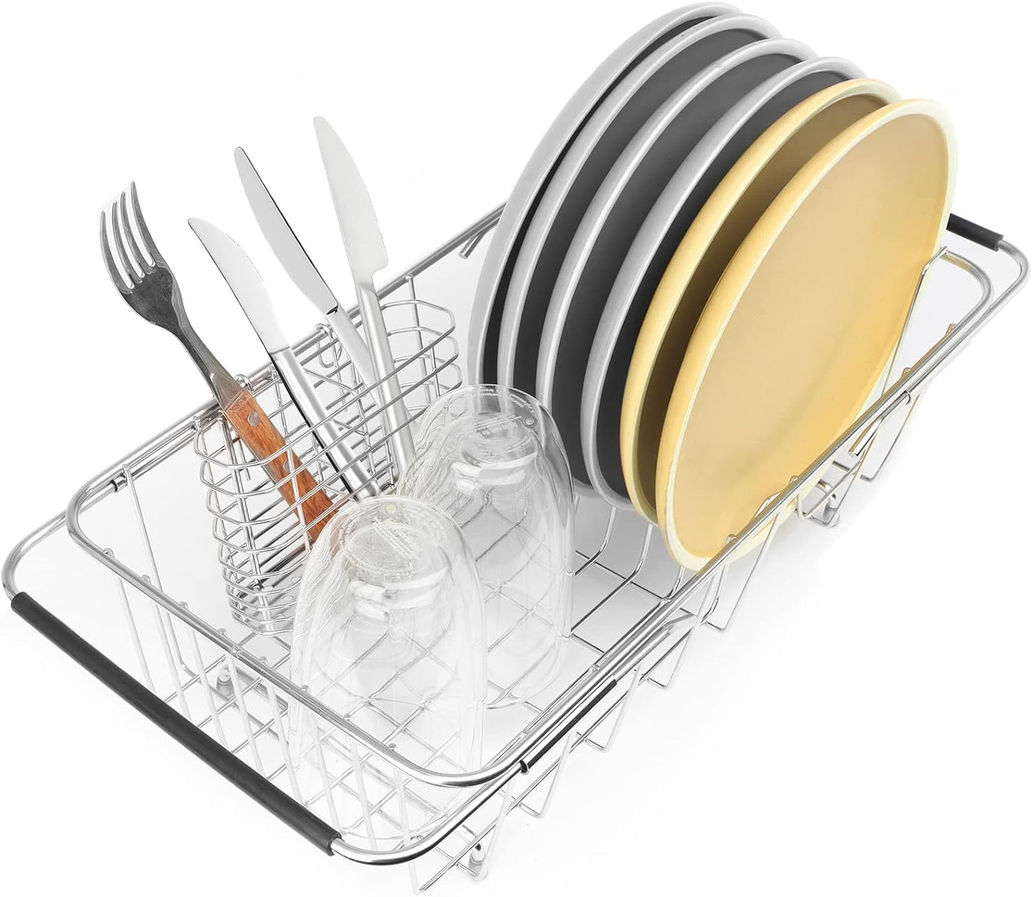 Sink Dish Drainer Rack, Expandable 304 Stainless Steel Dish Drying Rack Organizer with Stainless