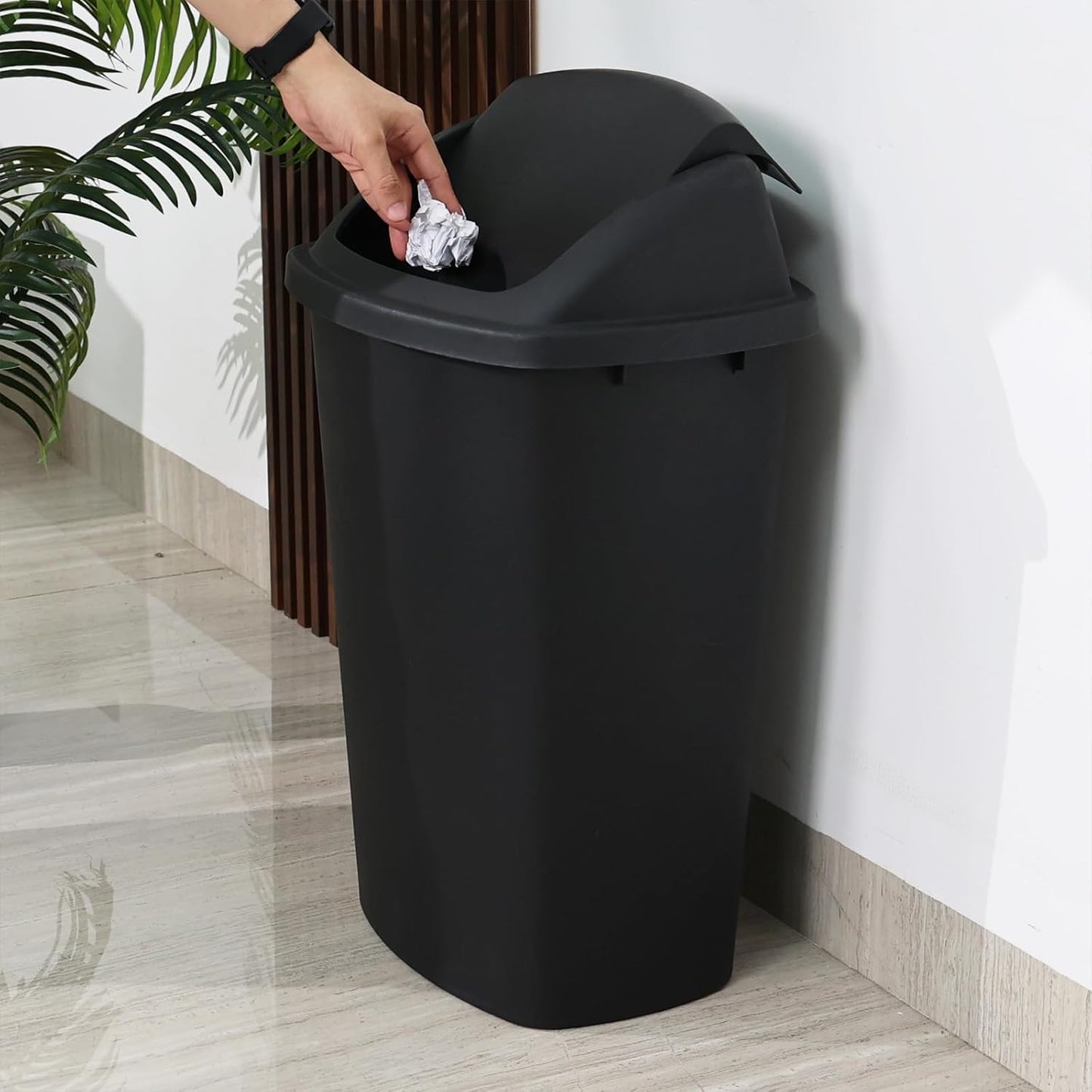 4-Pack 13 Gallon Plastic Swing Top Trash Can, Lidded Wastebasket Garbage Can for Kitchen, Garage