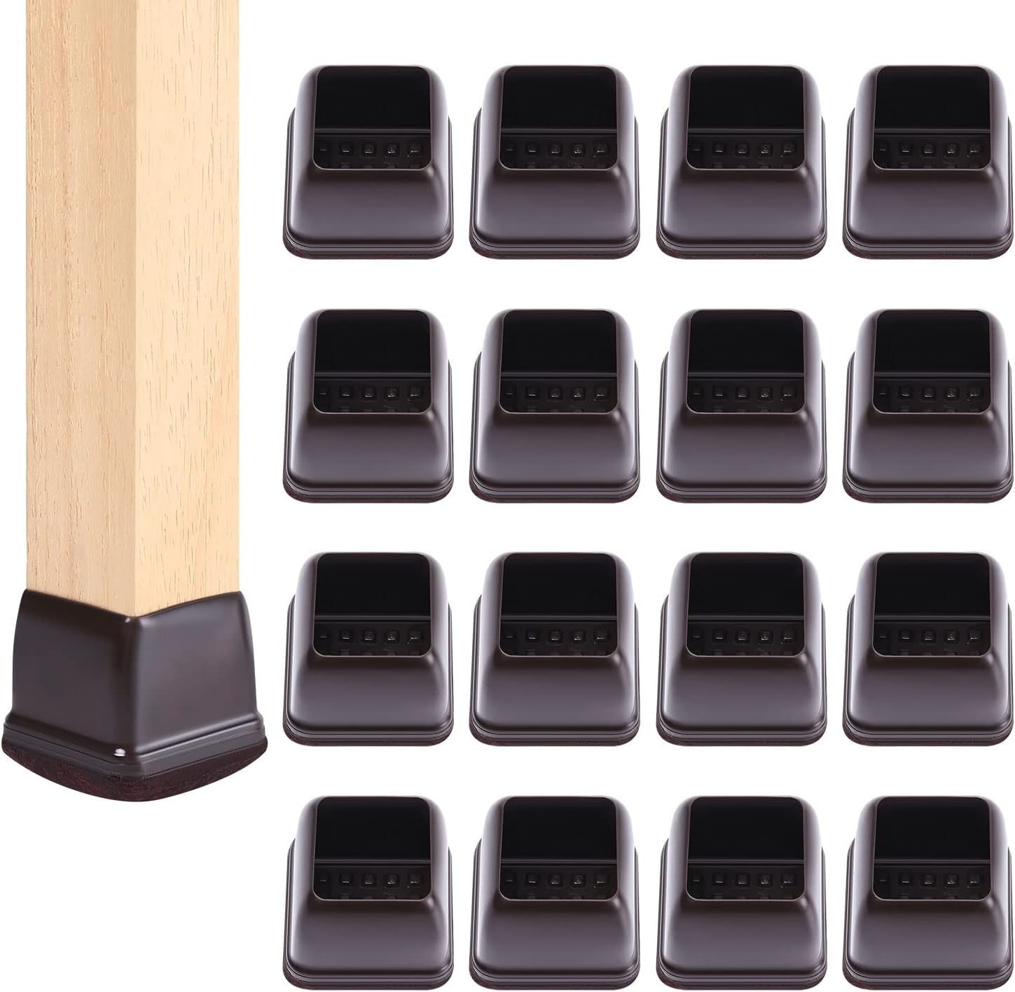 Ezprotekt 24 Pcs Square Chair Leg Floor Protectors with Felt, Silicone Felt F for Hardwood Floor