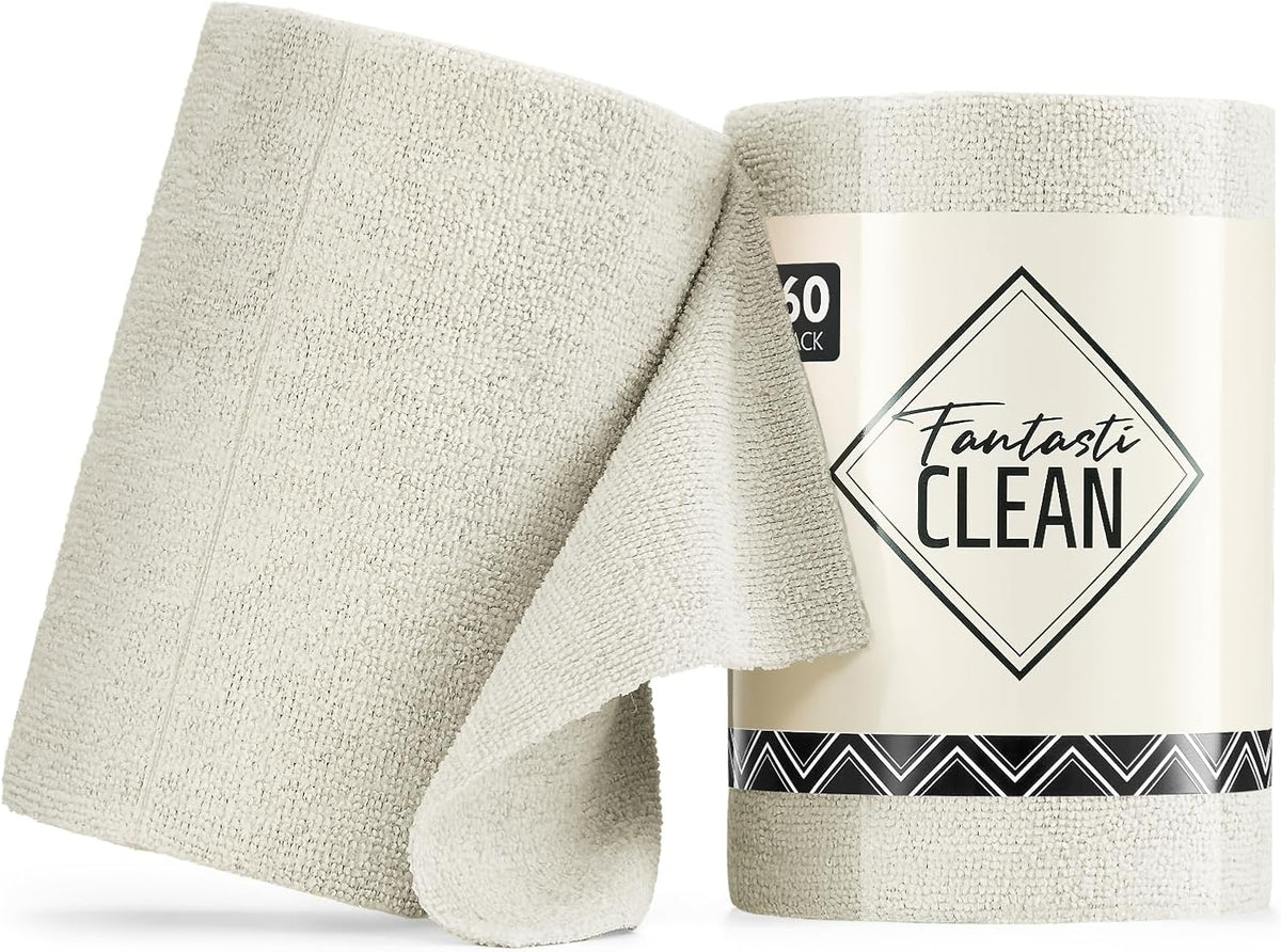 Fantasticlean Microfiber Cleaning Cloth Roll -60 Pack, Tear Away Paperless Towels, 8" x 8"